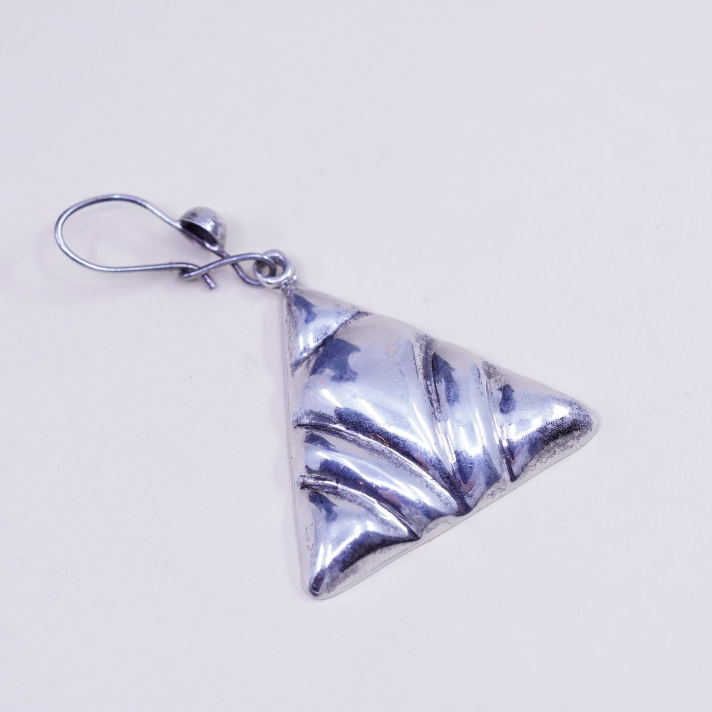 Vintage handmade puffy sterling 925 silver ribbed triangular earrings