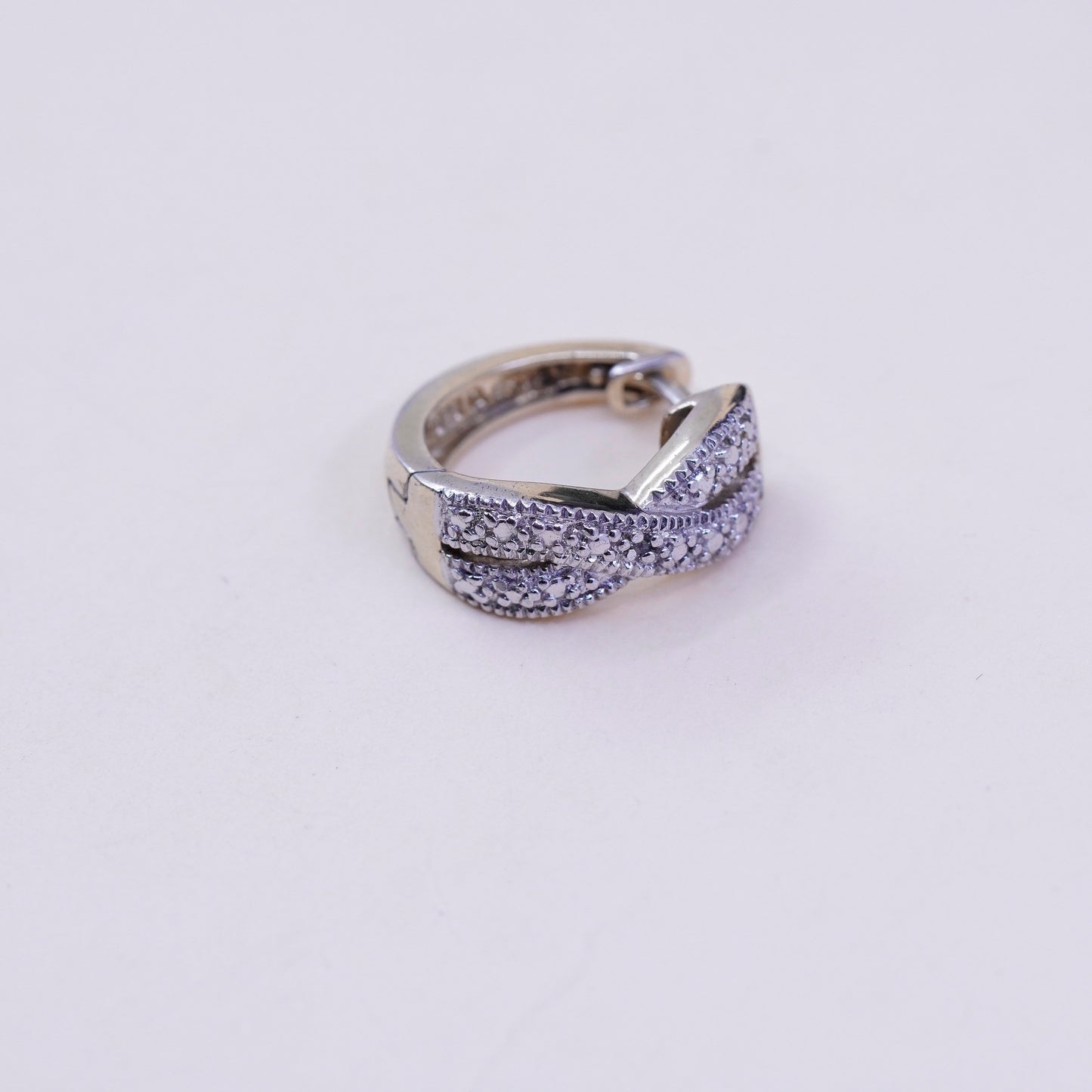0.5”, Vintage vermeil gold over sterling silver earrings, 925 hoops, huggie, with diamond details, stamped 925