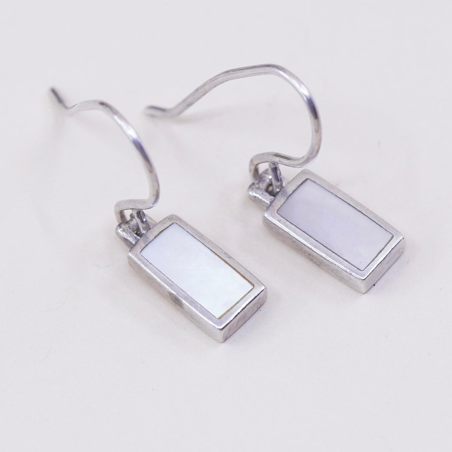 Vintage sterling 925 silver handmade earrings with white Mother of pearl