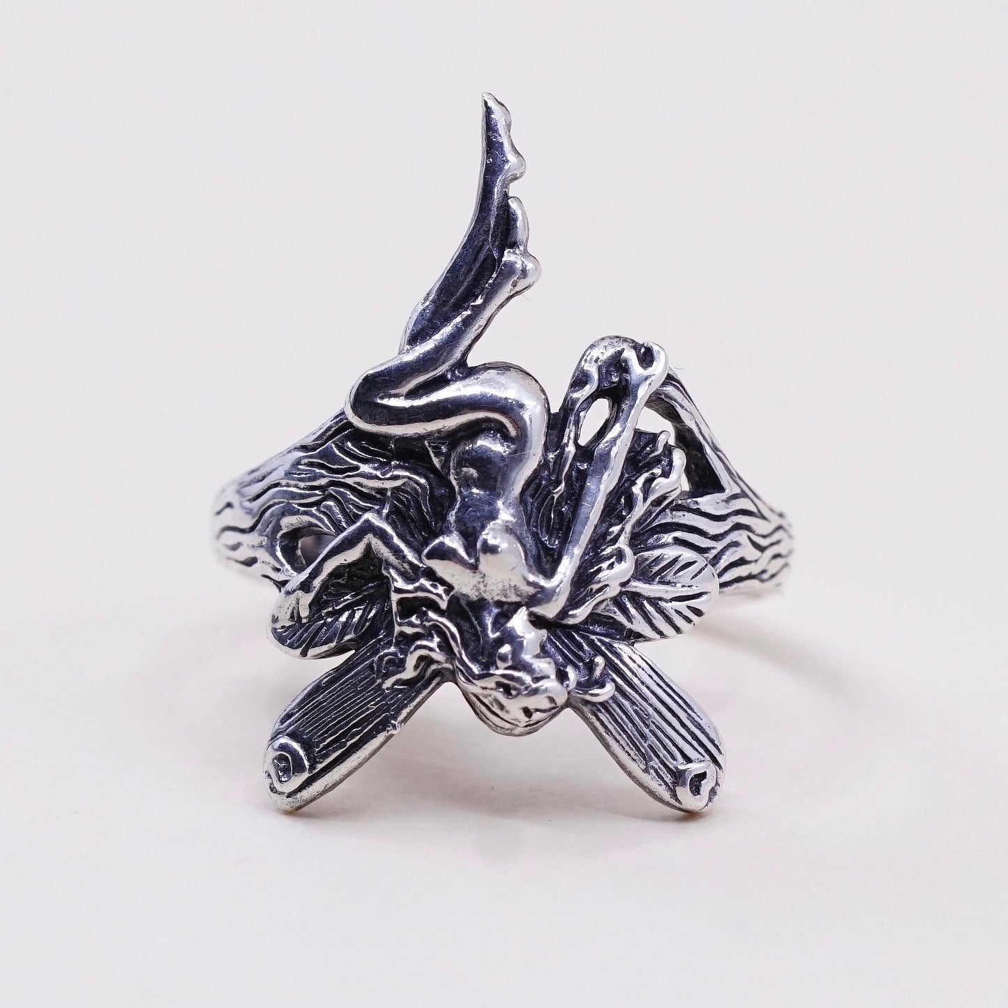 Size 6, vintage Sterling silver handmade ring, solid 925 silver fairy band