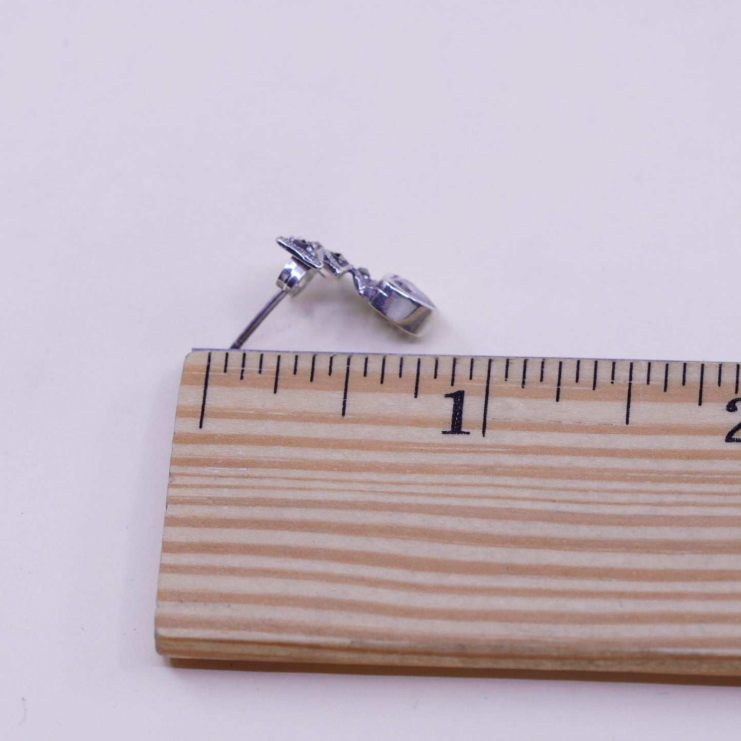 Vintage sterling 925 silver genuine cz studs, minimalist earrings and marcasite