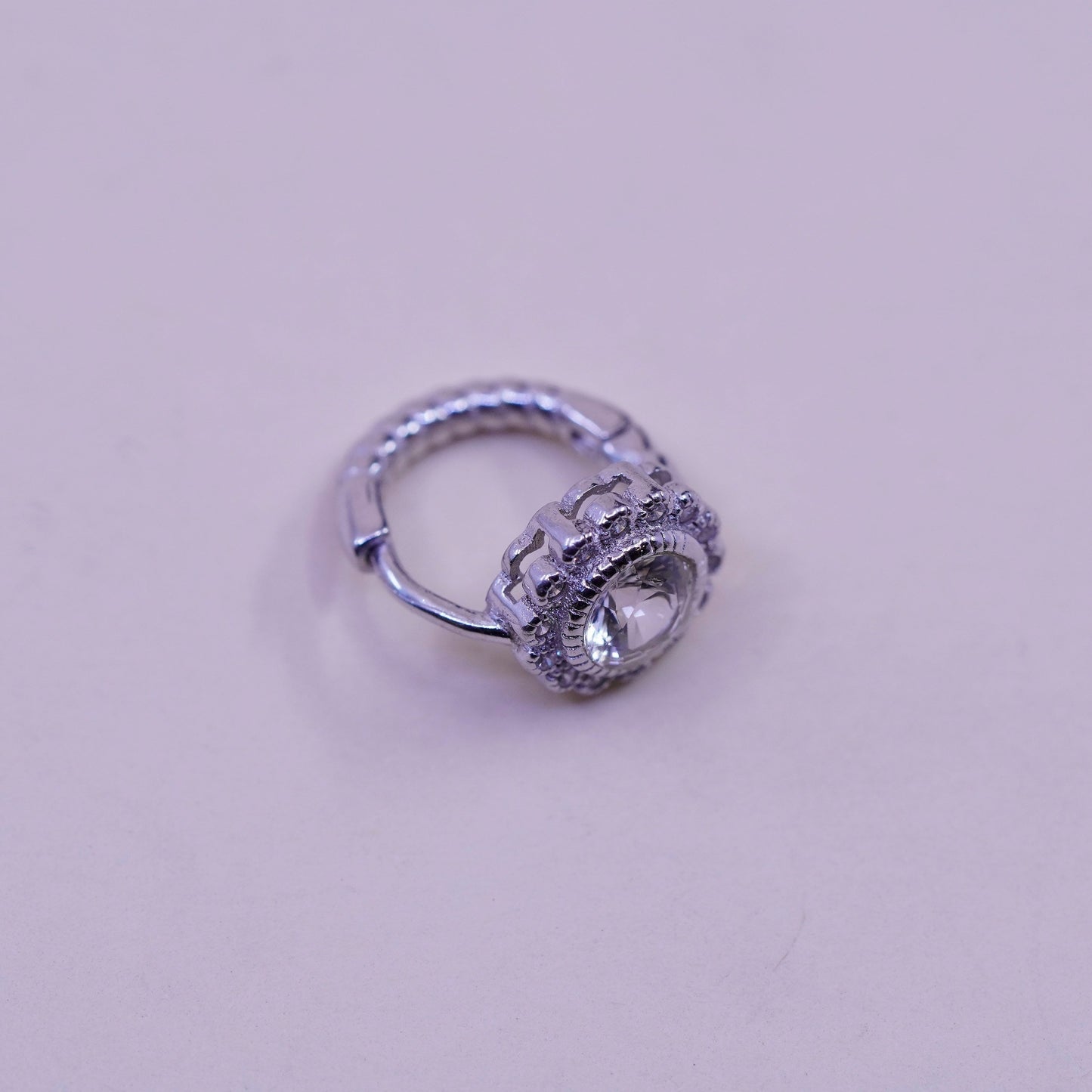 0.5”, Vintage sterling silver earrings, 925 hoops, huggie, with cz flower