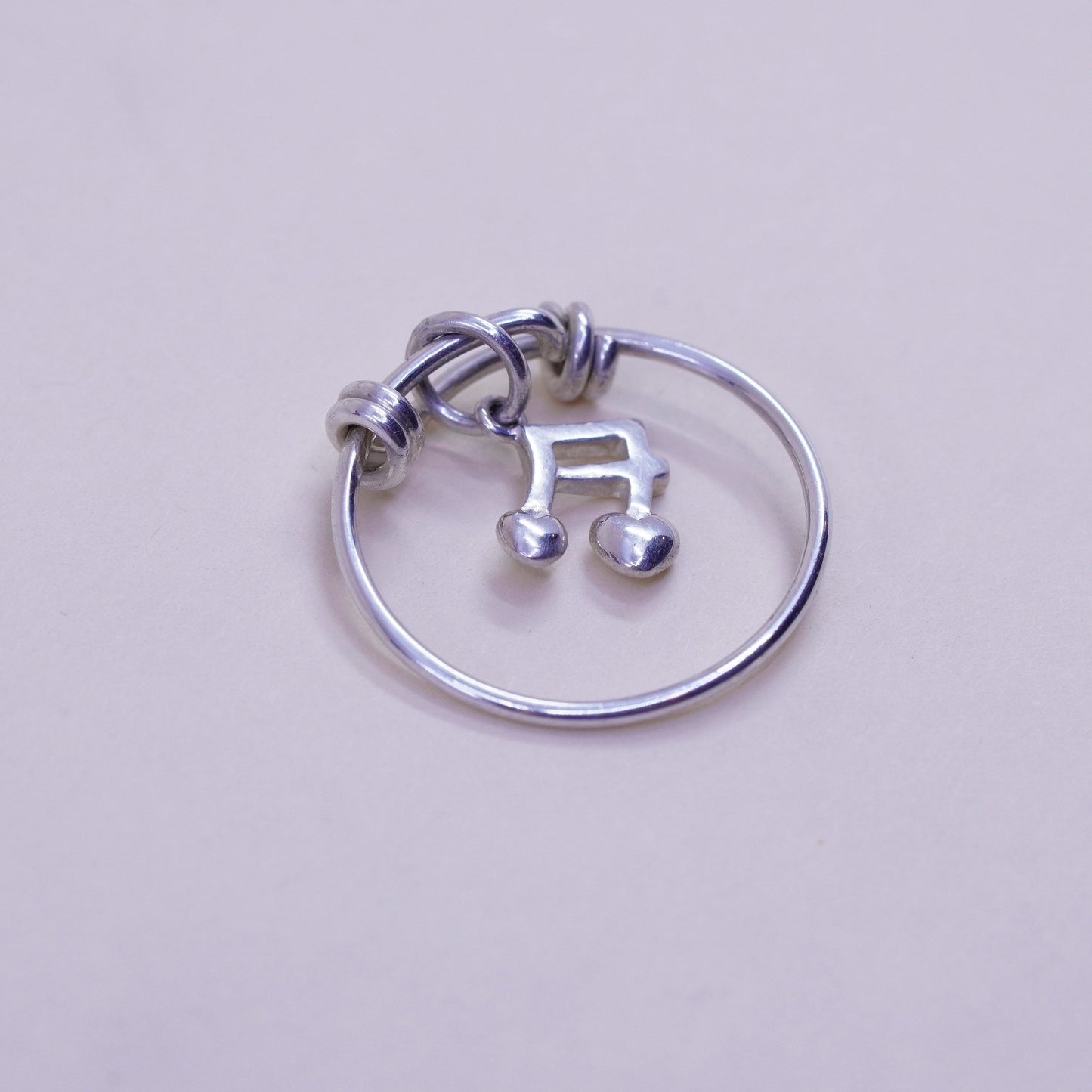 Size adjustable, vintage sterling silver handmade ring with music symbol