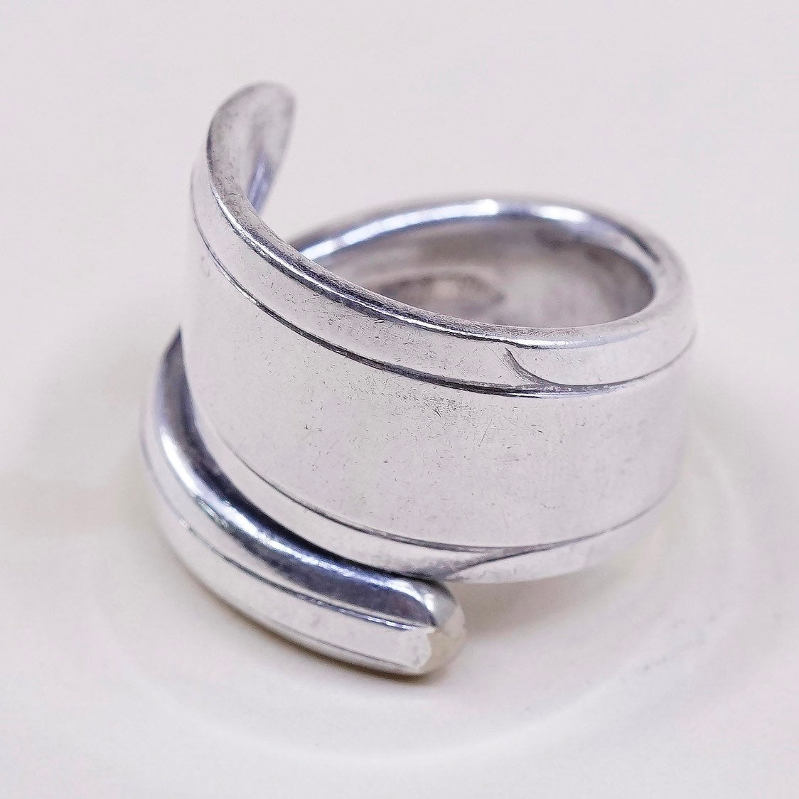 sz 5.5, vtg nobility plate jewelry, Sterling silver handmade spoon ring, 925 wrap band