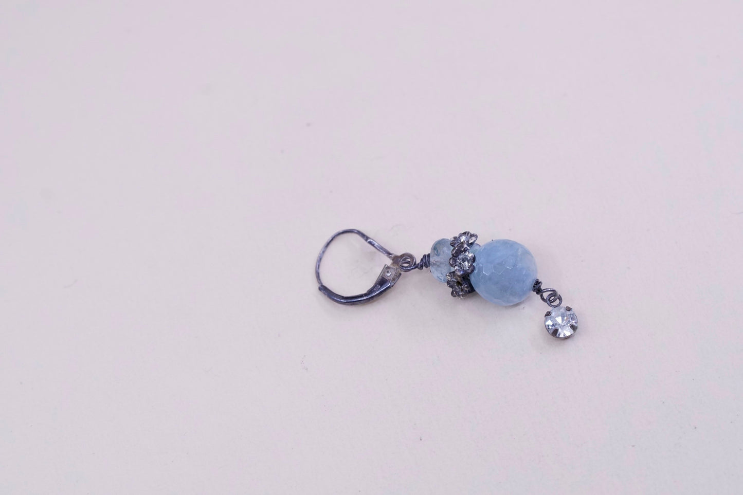 Vintage Sterling 925 silver handmade earrings with blue crystal dangles