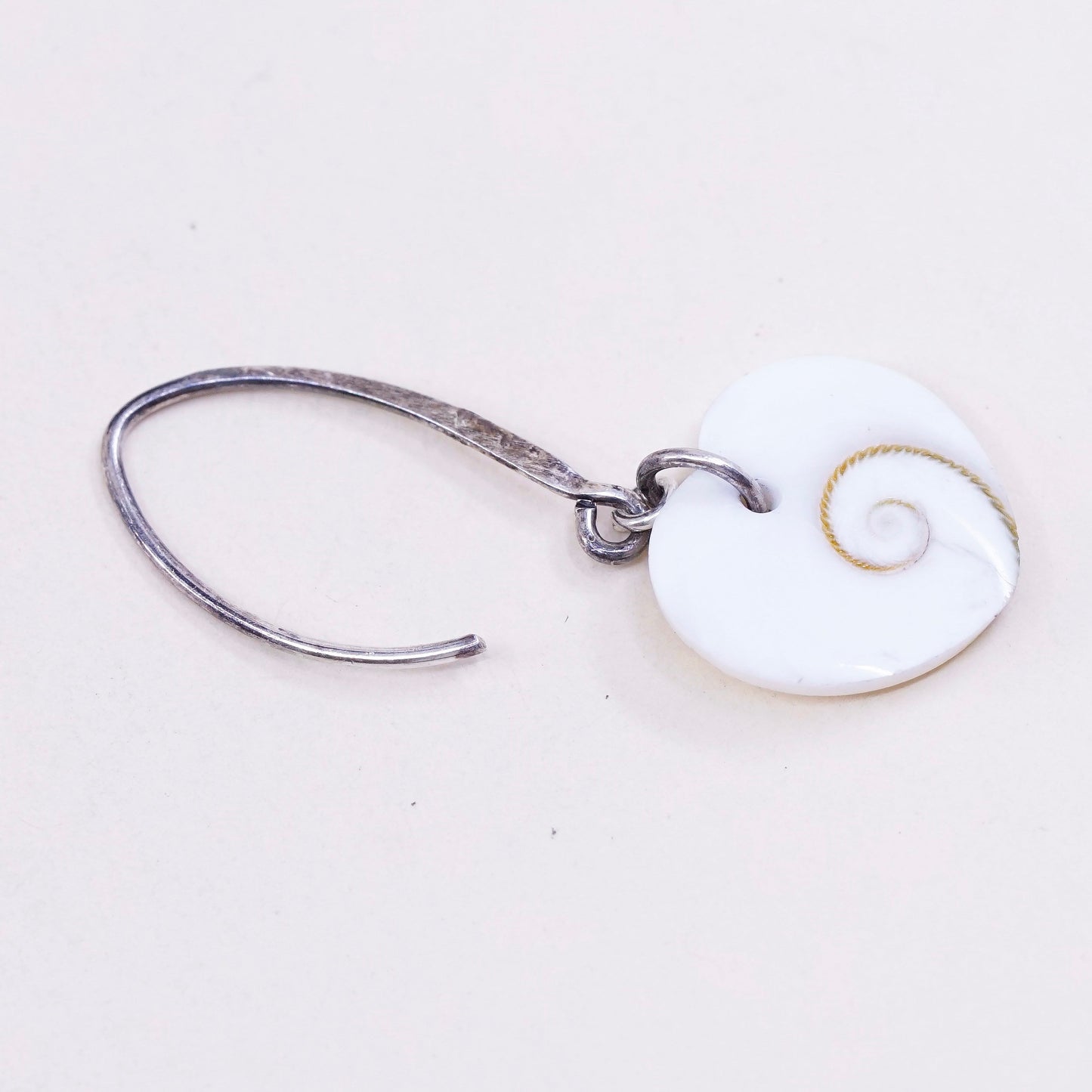 Vintage sterling silver handmade earrings, 925 with heart shell dangles
