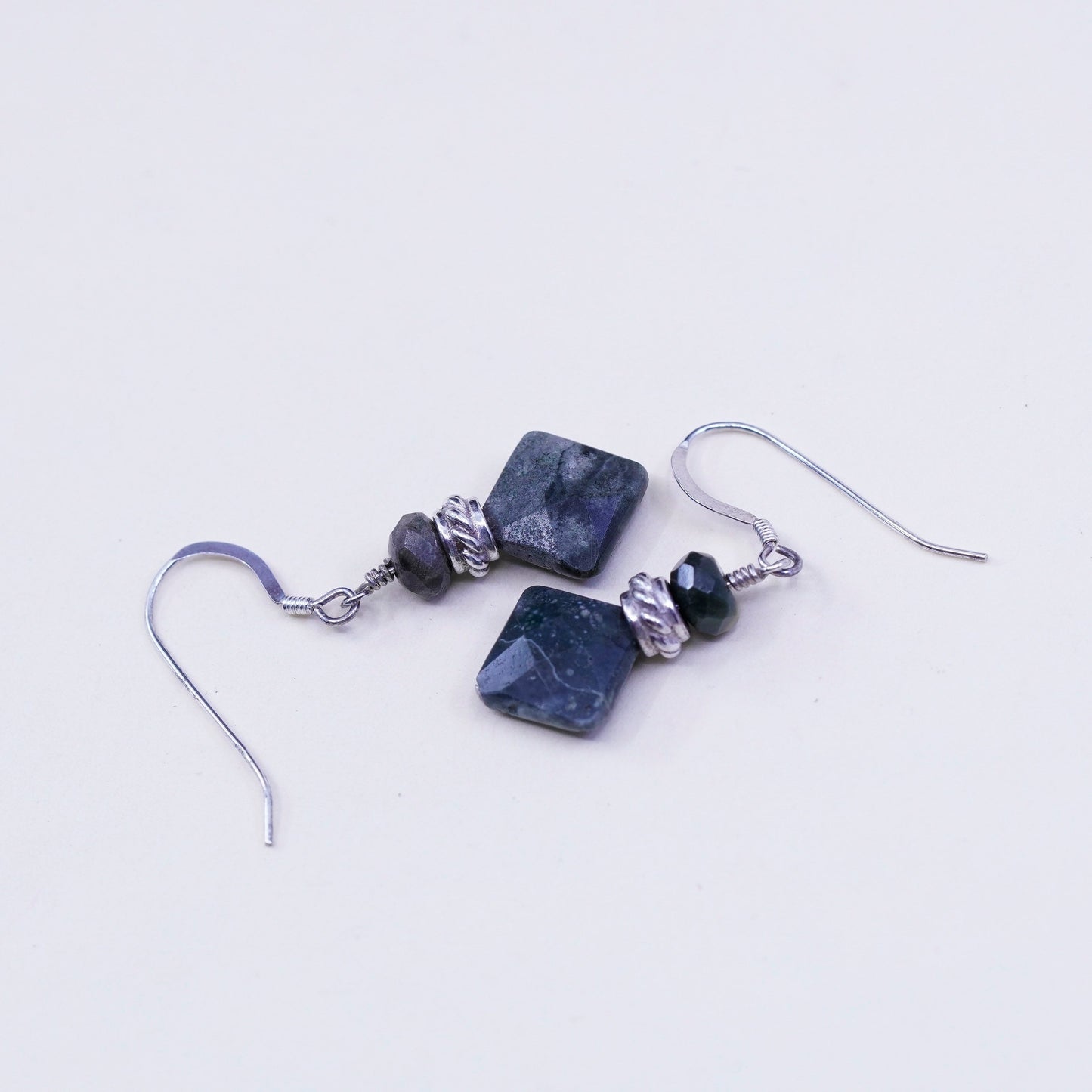 Vintage Sterling silver handmade earrings, 925 hooks with green jasper