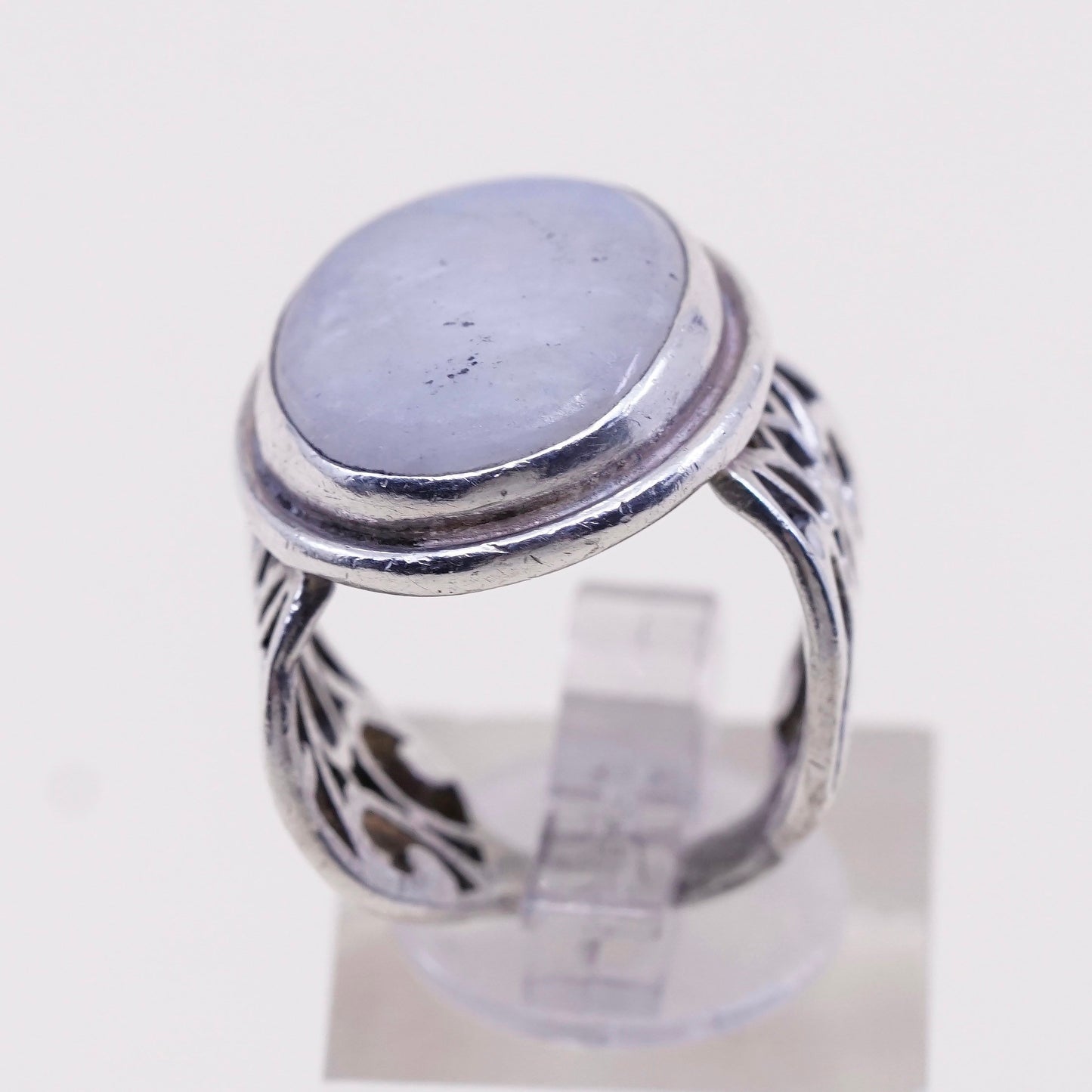 Size 6, vintage sterling 925 silver handmade filigree ring with moonstone