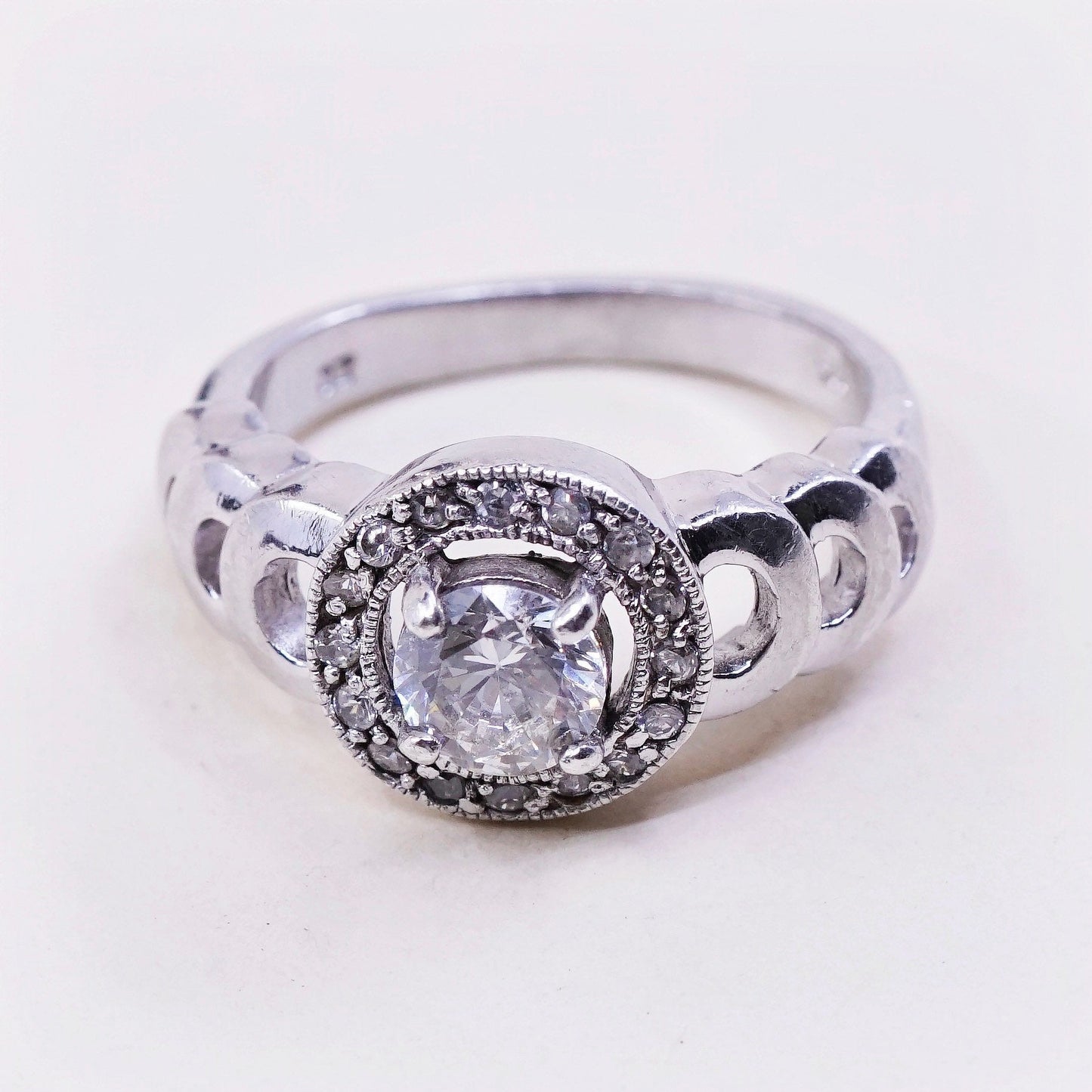 sz 7, vtg jewelry, sterling 925 silver cluster crystal engagement ring