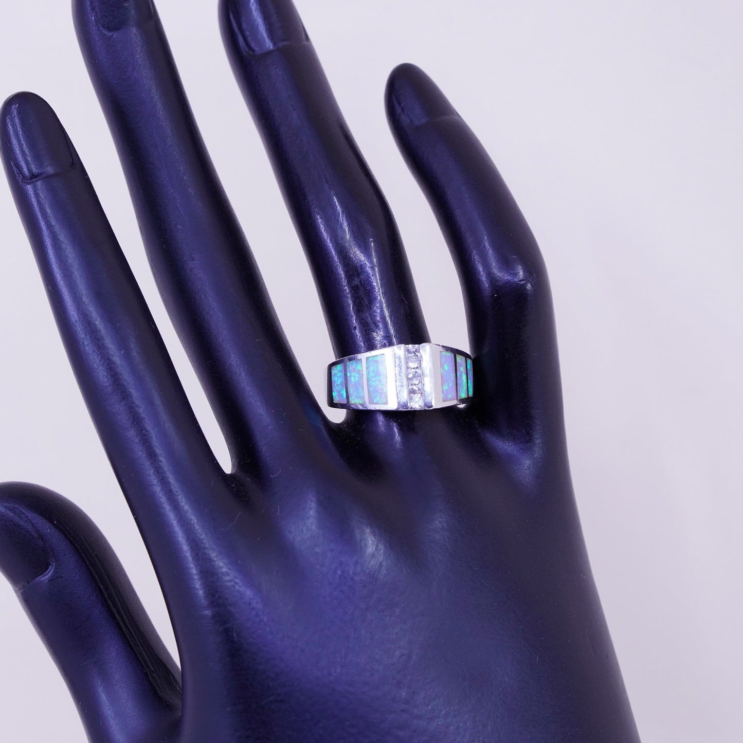 Size 8, vintage Sterling silver handmade ring, 925 band with fire opal and cz