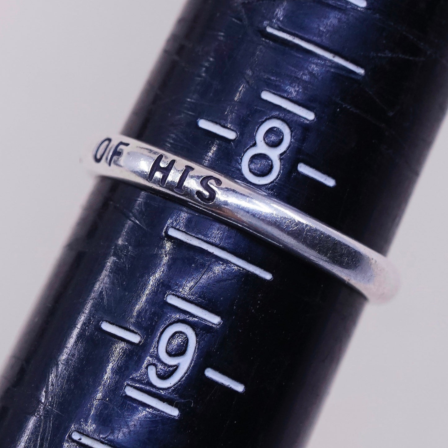 Size 8.25, vtg WJ sterling 925 silver handmade ring band embossed “one of his”