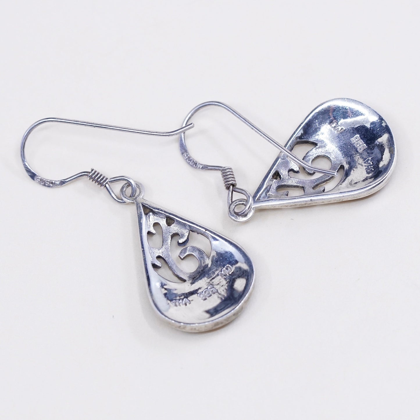 Vintage THA sterling 925 silver handmade teardrop shaped earrings with jasper