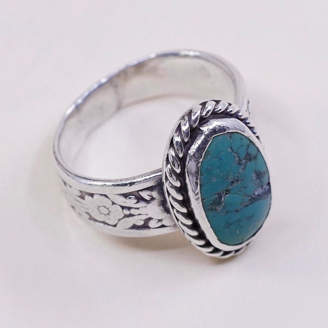sz 7, Native American sterling silver ring, handmade 925 ring w/ turquoise