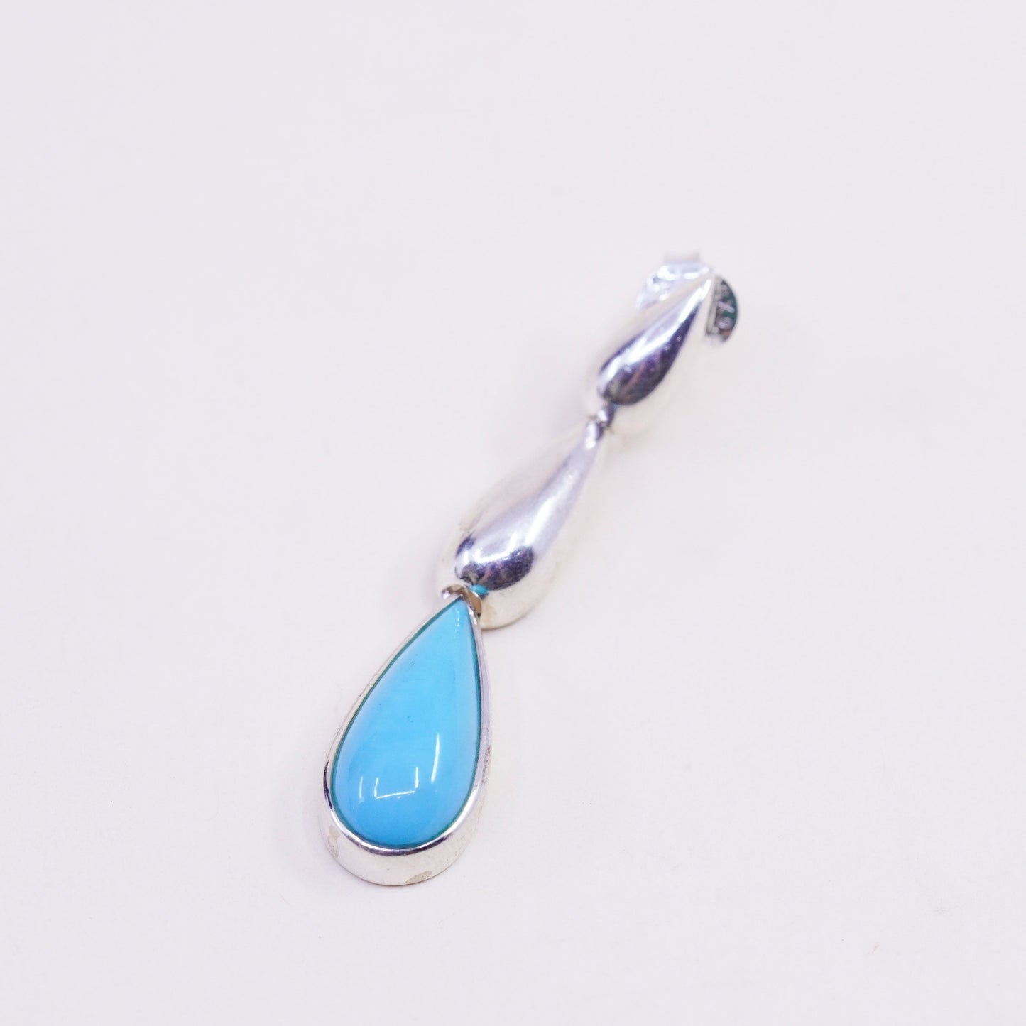 Vintage sterling 925 silver handmade teardrop earrings with turquoise