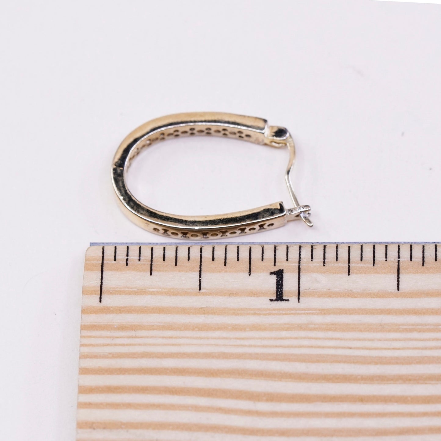 1”, Vintage vermeil gold sterling silver earrings, 925 hoops, huggie, with Cz