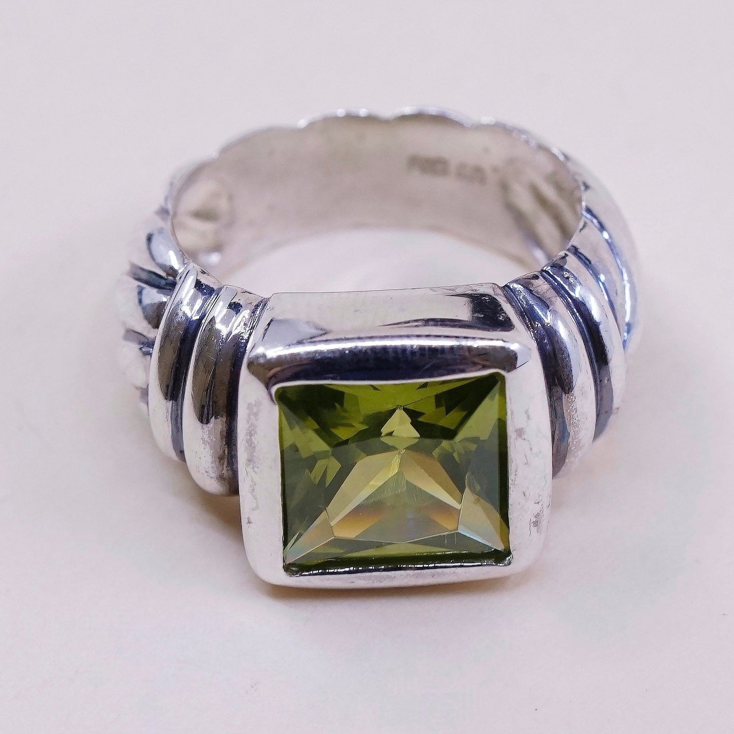 sz 7, vtg sterling 925 silver handmade statement ring with peridot