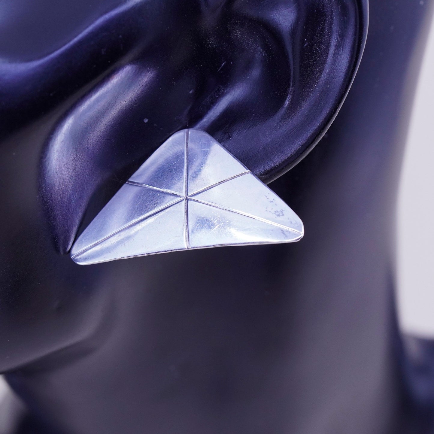 Vintage Sterling silver handmade earrings, 925 triangular hammered studs