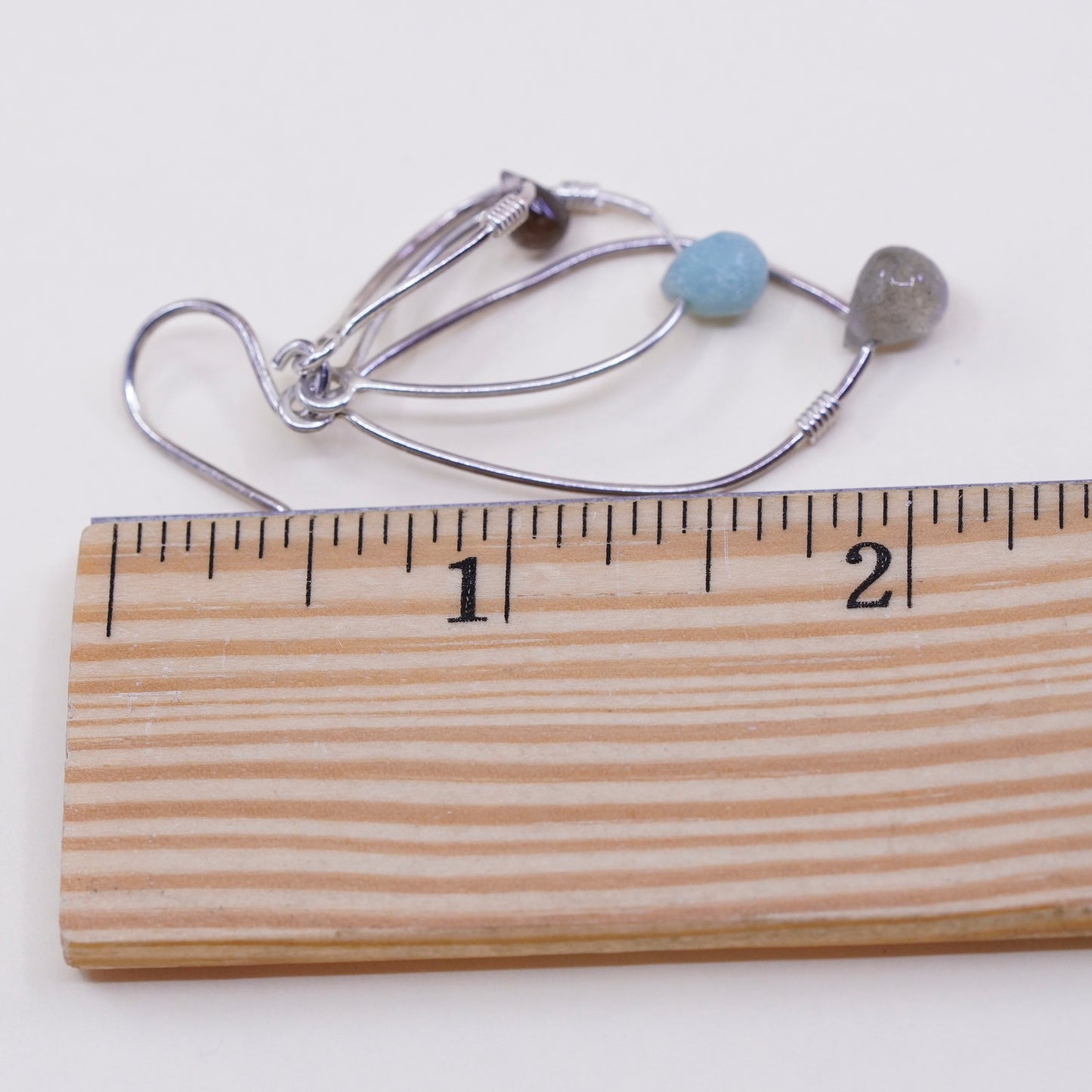 modern sterling silver earrings, 925 teardrop dangles with labradorite and jade