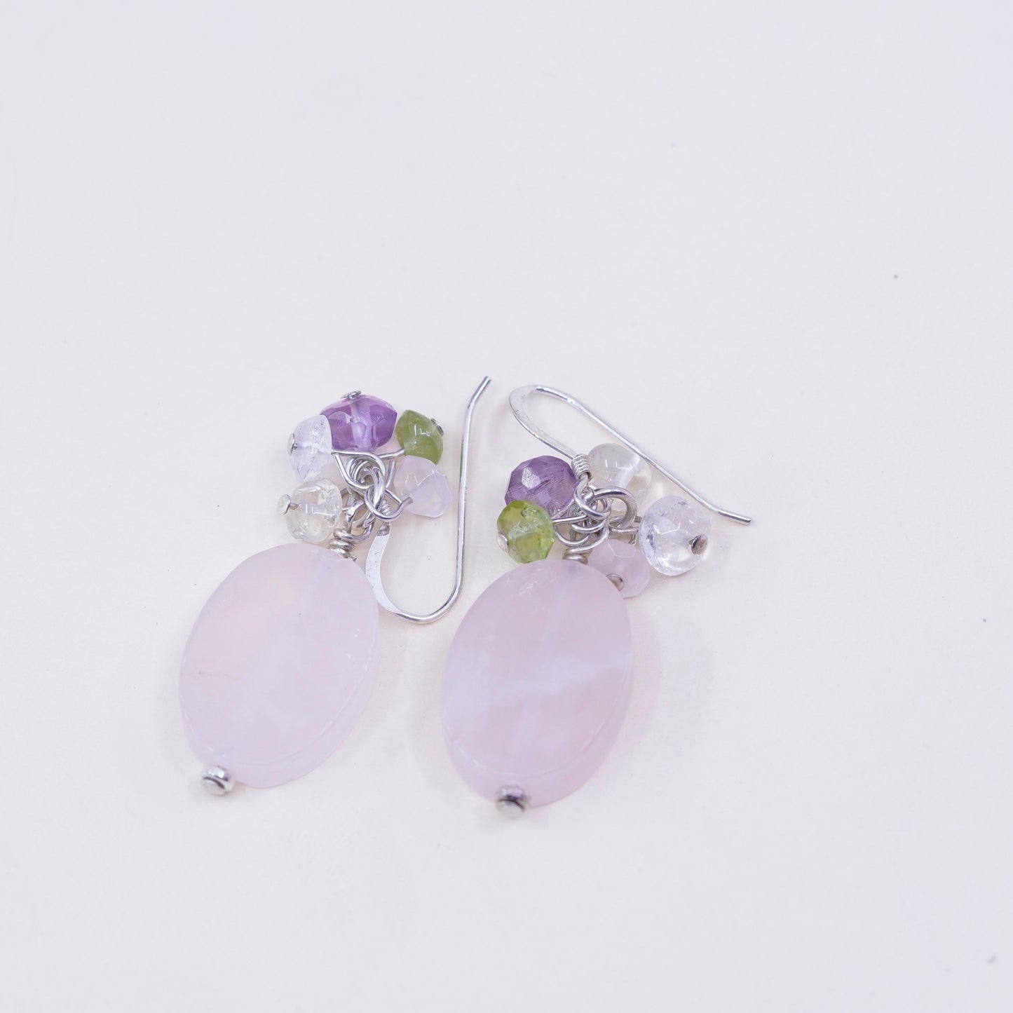 Sterling 925 silver earrings with cluster amethyst Crystal and rose pink quartz