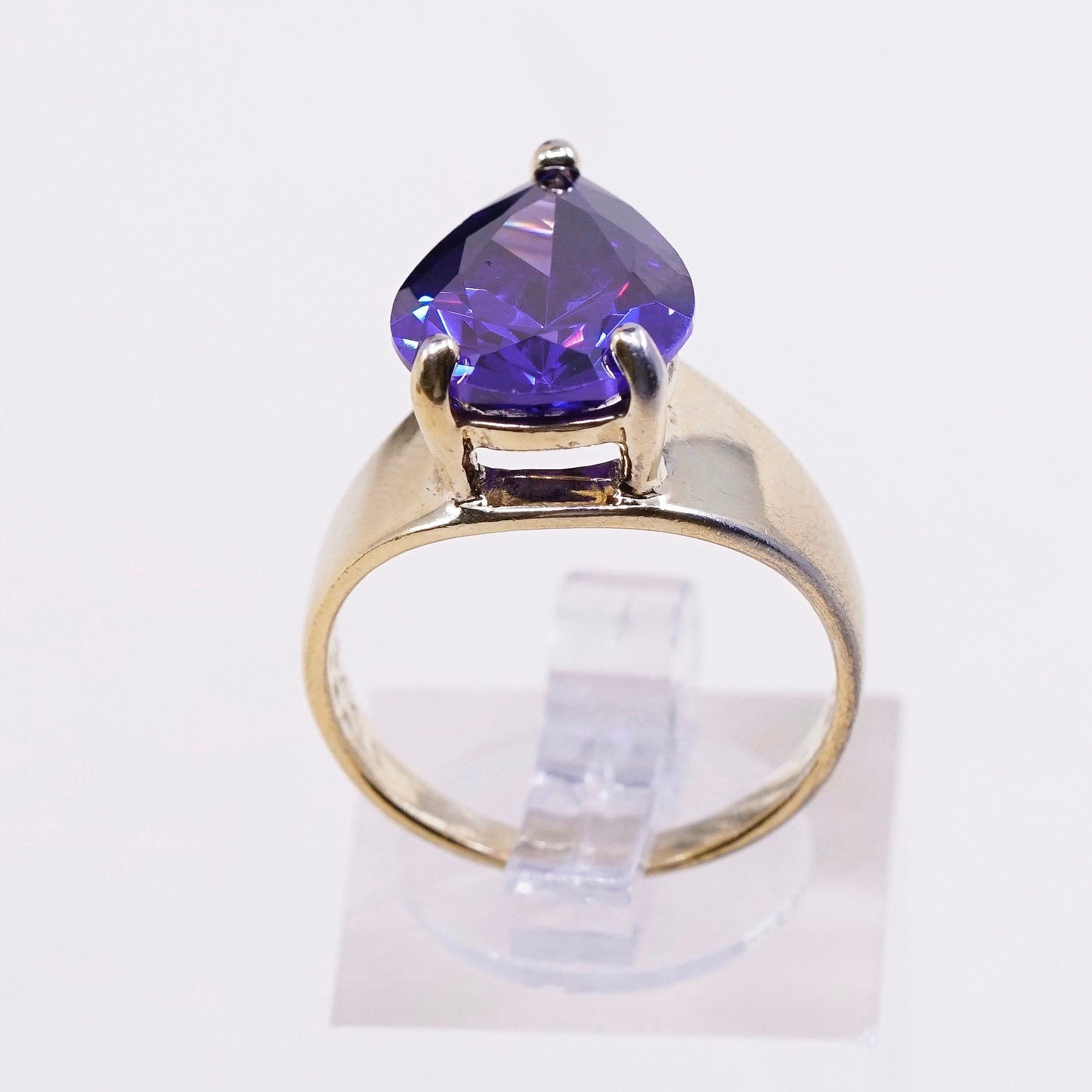sz 8.25, vtg STC vermeil gold over Sterling 925 silver ring w teardrop amethyst