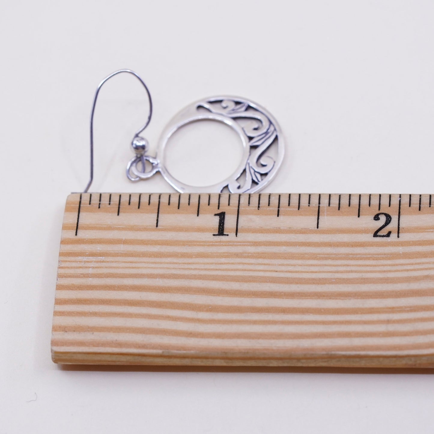 Vintage Sterling silver handmade earrings, 925 filigree circle disc dangles