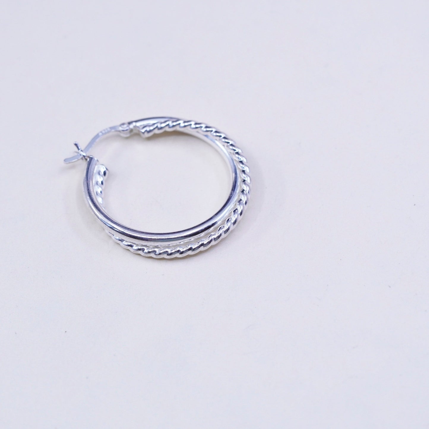 1.25”, Vintage sterling silver loop earrings, entwined twisted primitive hoops