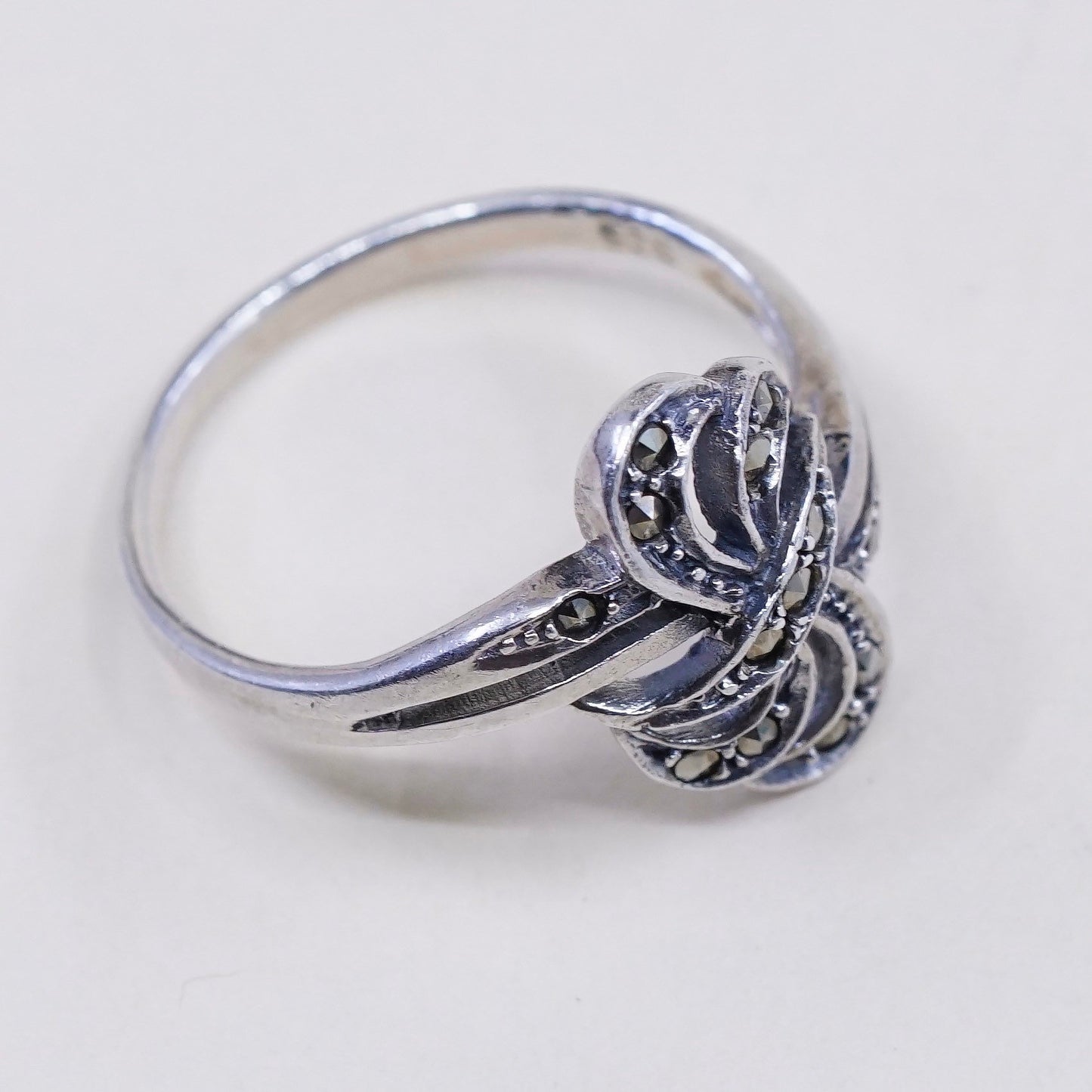 Size 6.5, Vintage Sterling 925 silver handmade ring with marcasite, stamped 925