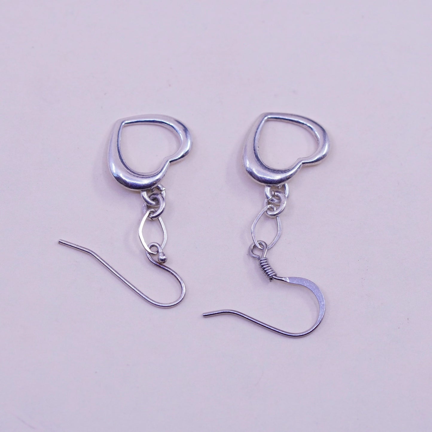Vintage sterling silver handmade earrings, 925 heart dangles