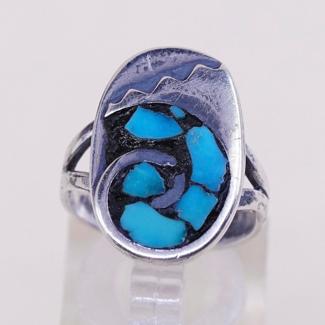 sz 6.75, sterling silver ring, Native American handmade 925 silver w/ turquoise