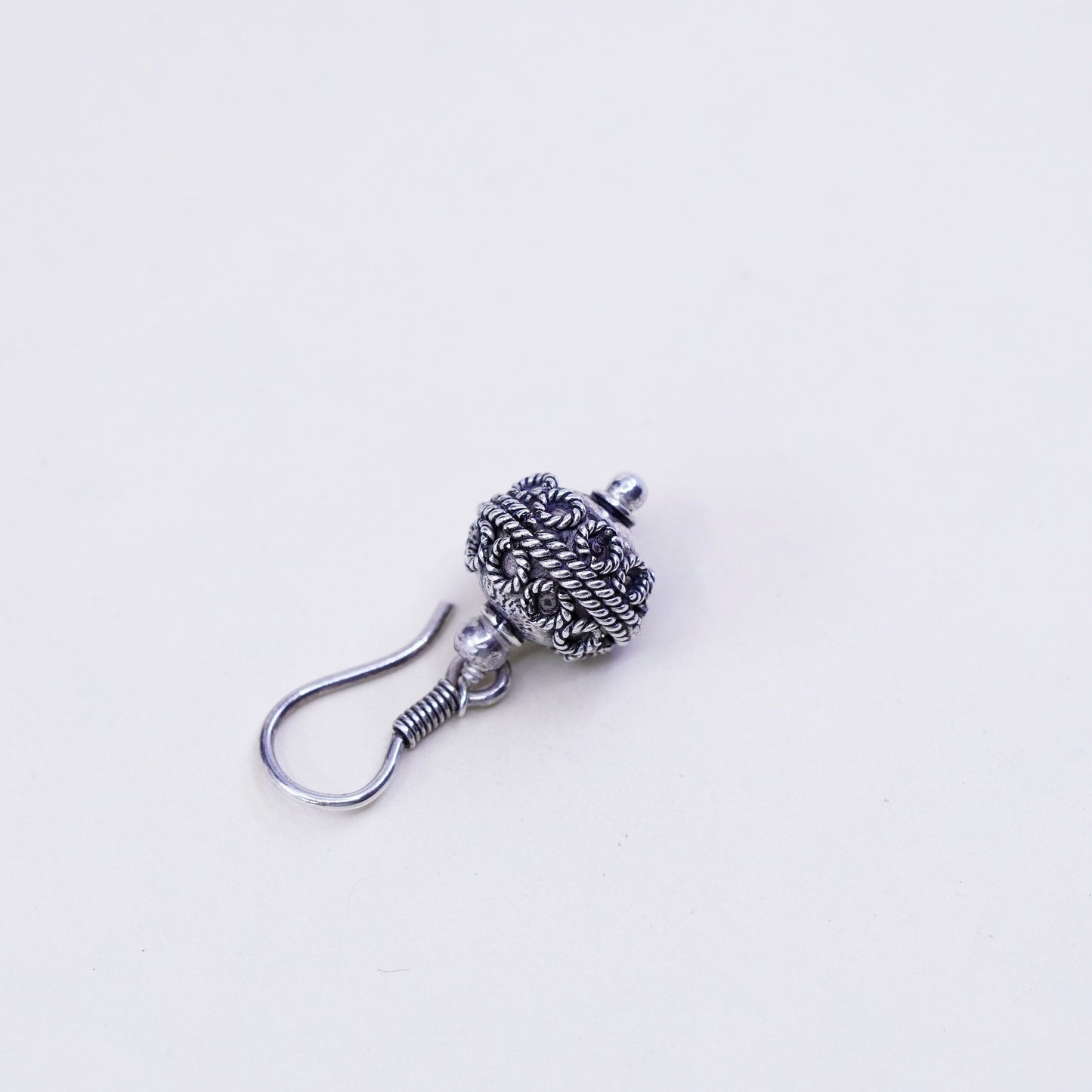 Vintage Sterling silver handmade Bali earrings, 925 swirl patterned bead