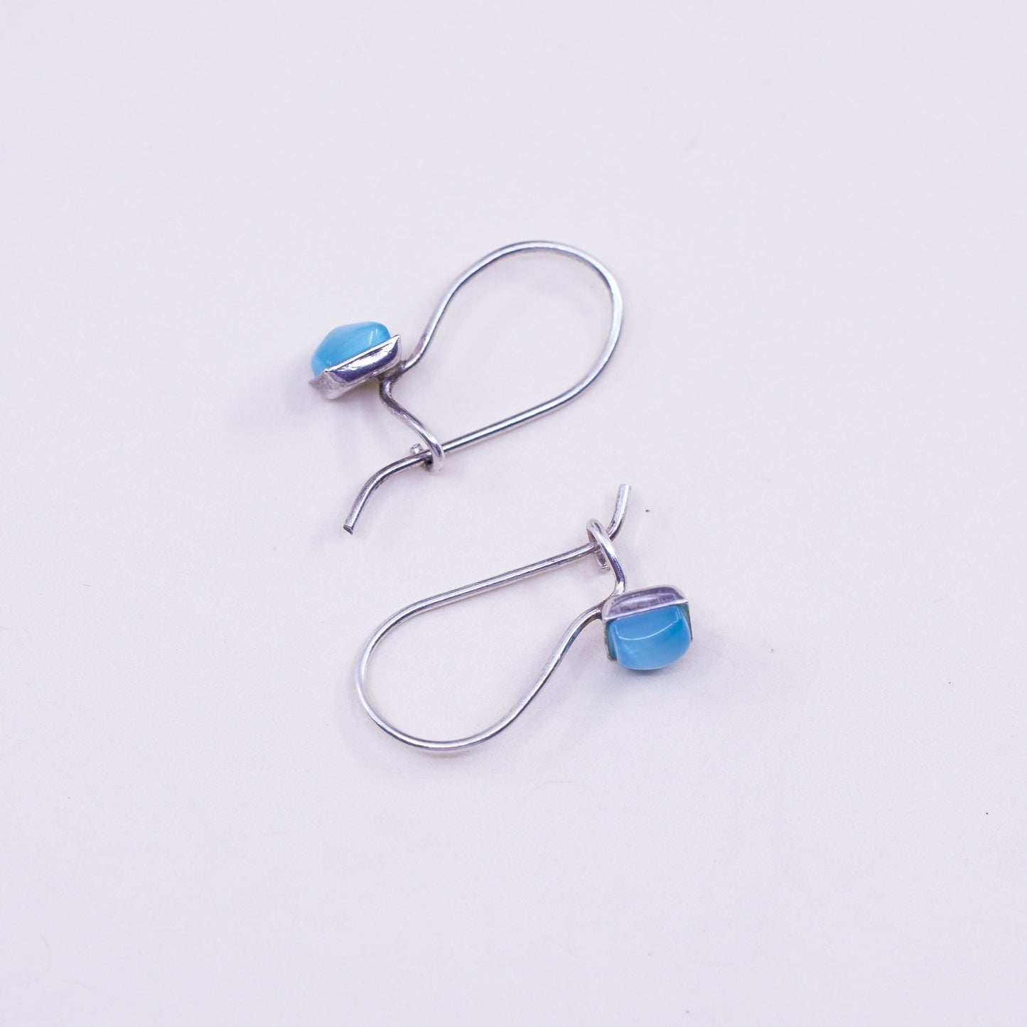 Vintage Sterling silver handmade earrings, 925 hooks w/ blue tiger eye dangles