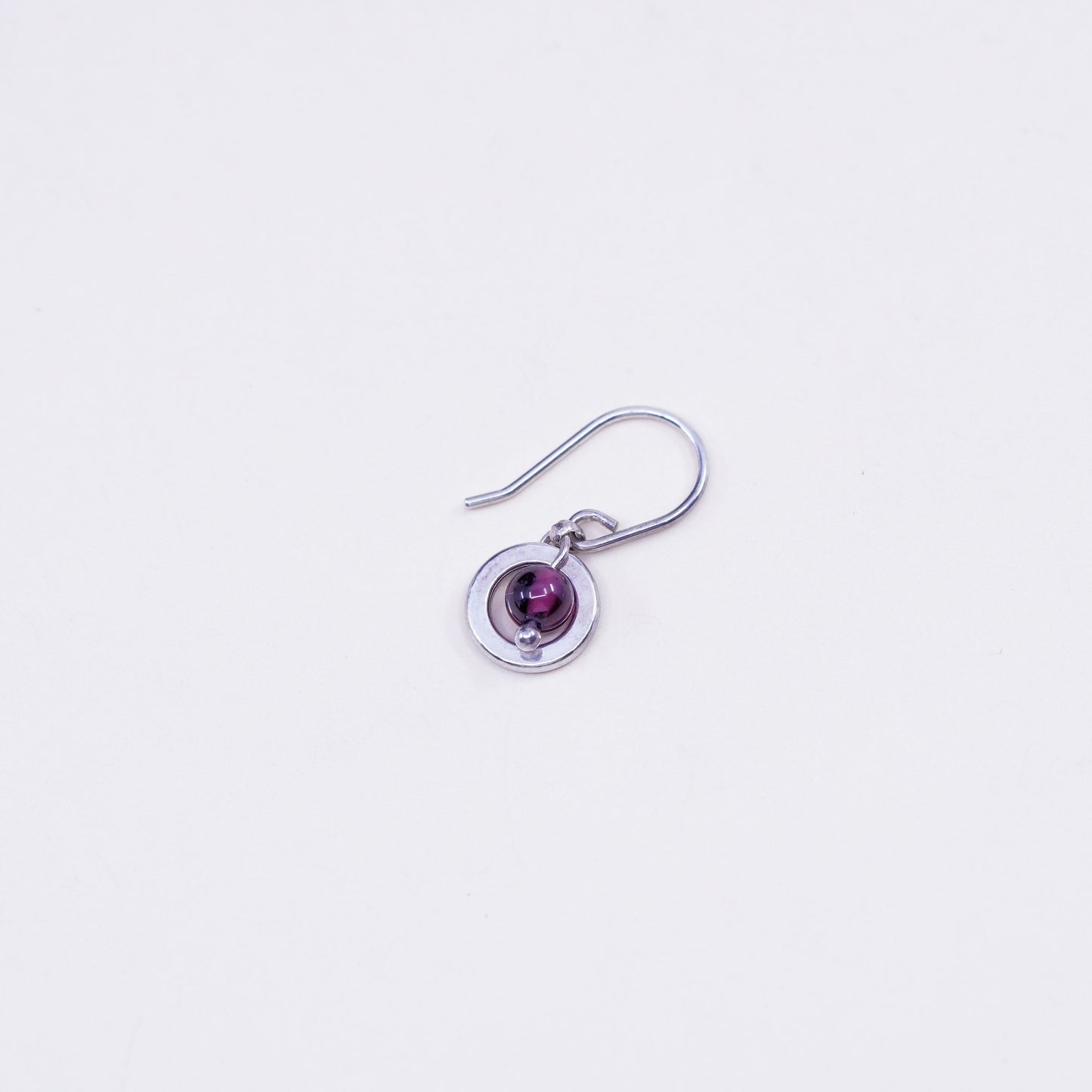 Vintage Sterling silver handmade earrings, 925 circle with garnet beads