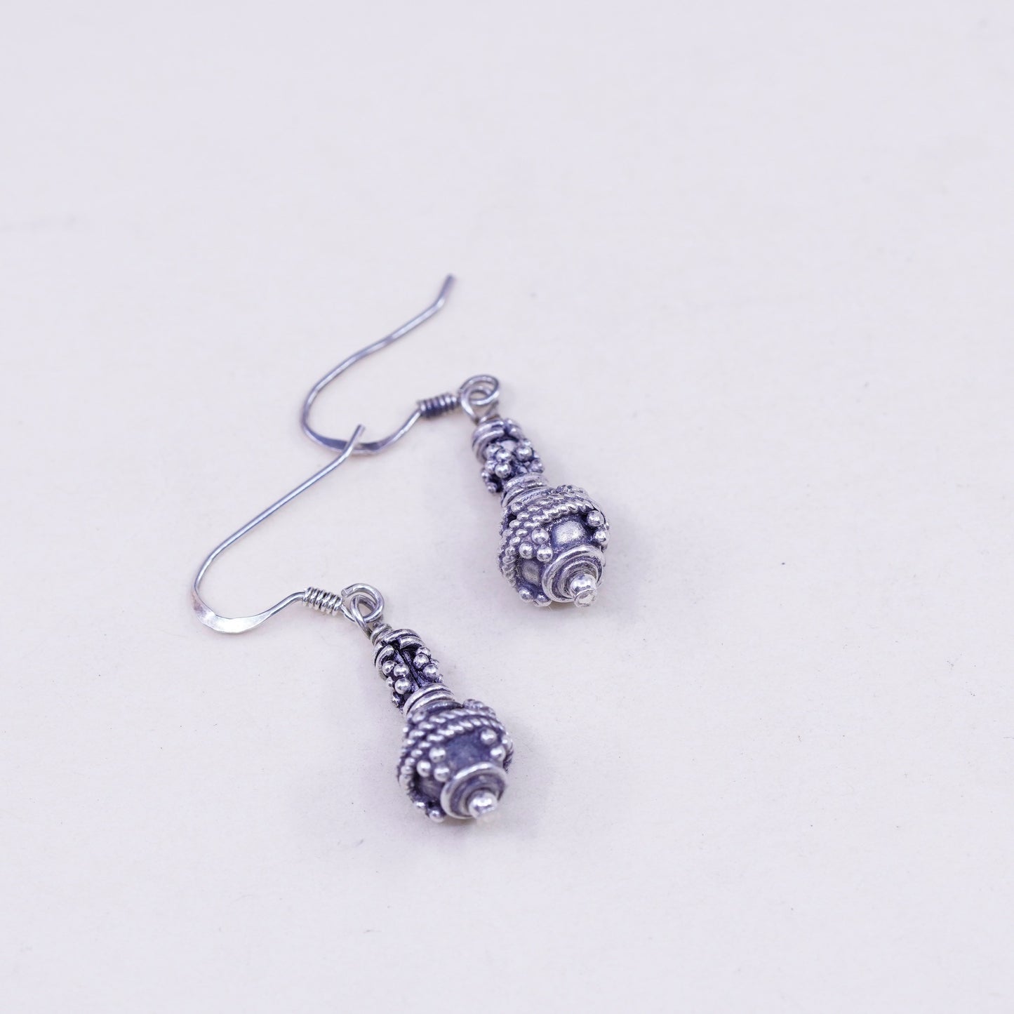 Vintage Sterling silver handmade Bali earrings, teardrop 925 swirl bead