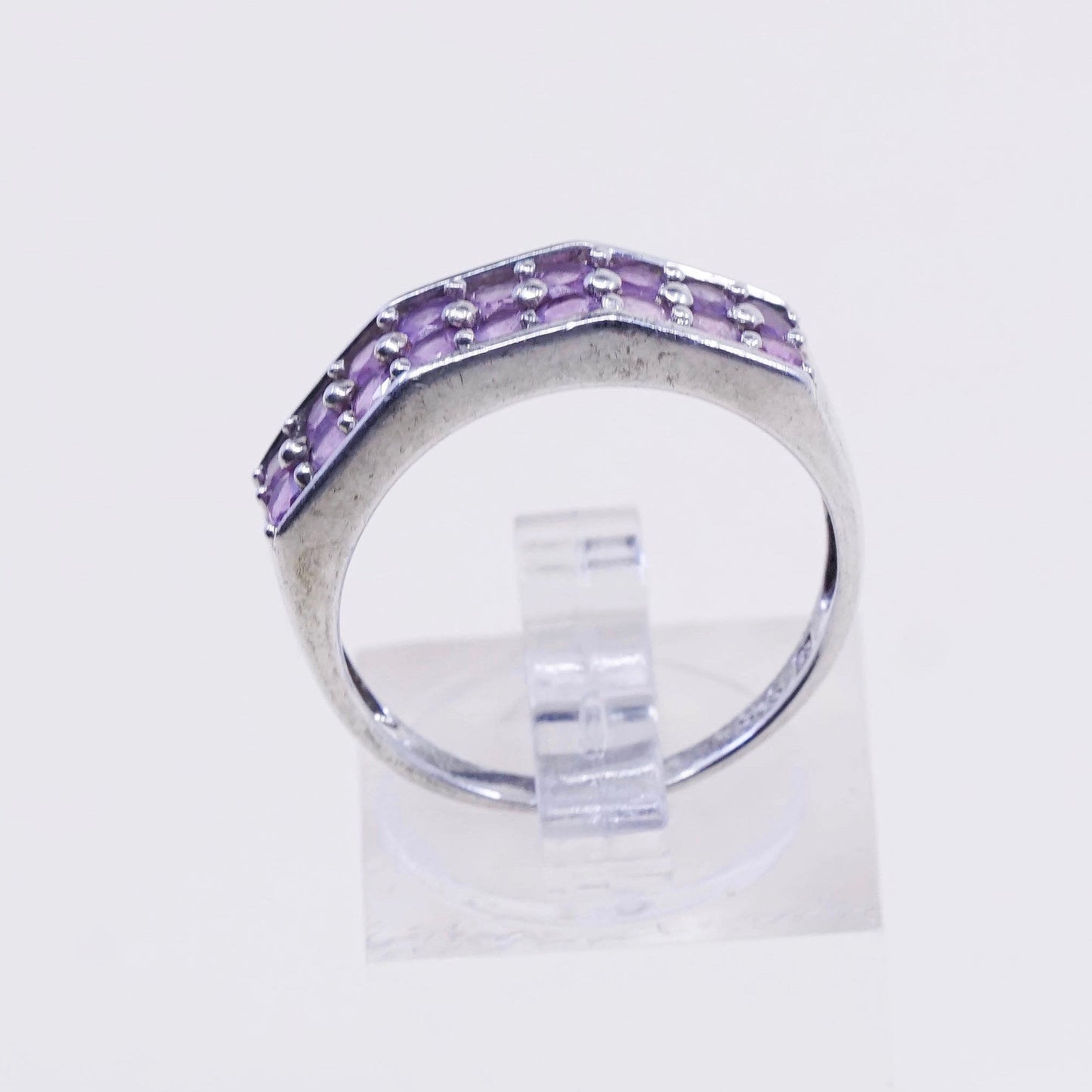 Size 8, vtg Sterling silver handmade cocktail ring, 925 w/ cluster amethyst
