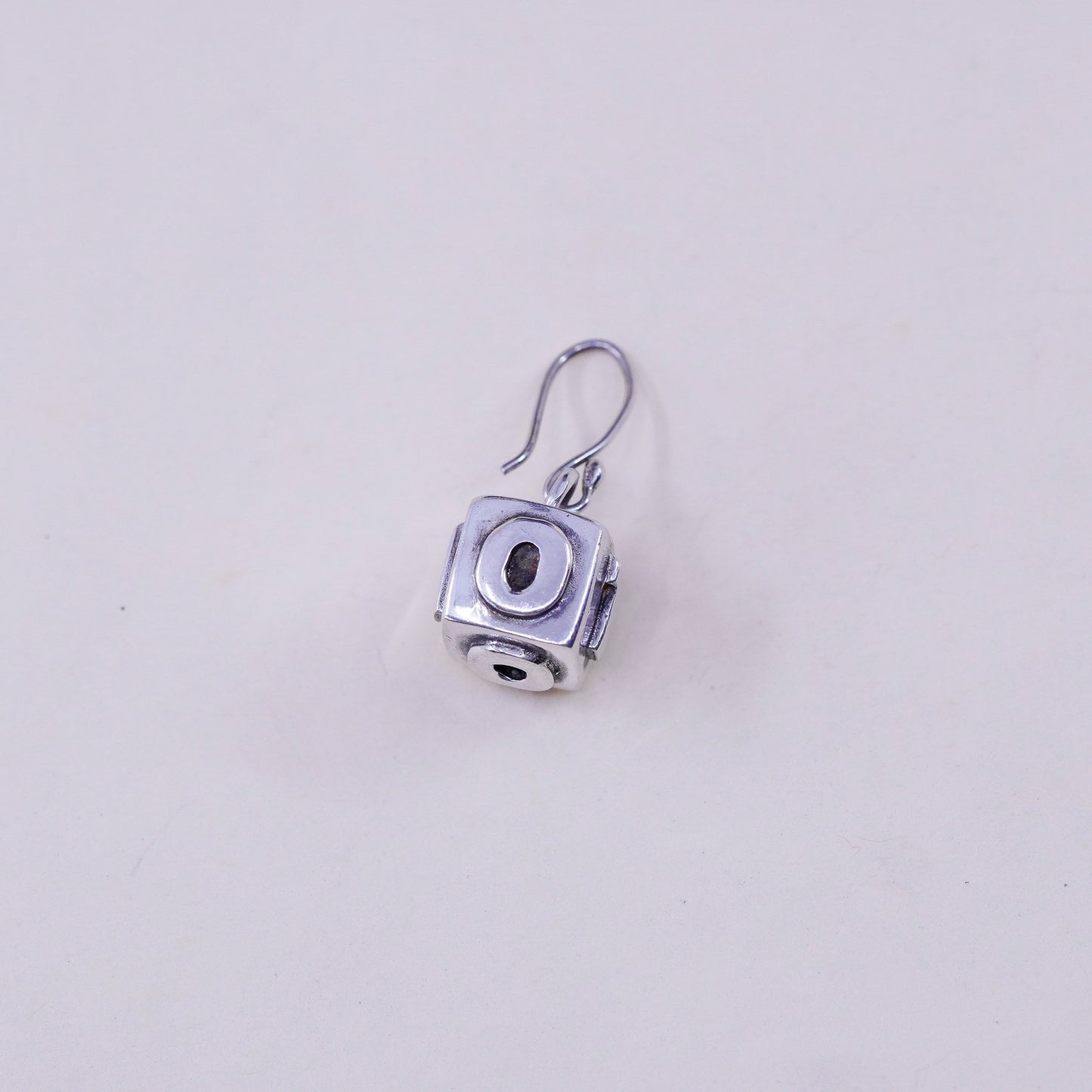 Vintage Sterling 925 silver handmade earrings, cube dangle with 0101 relief