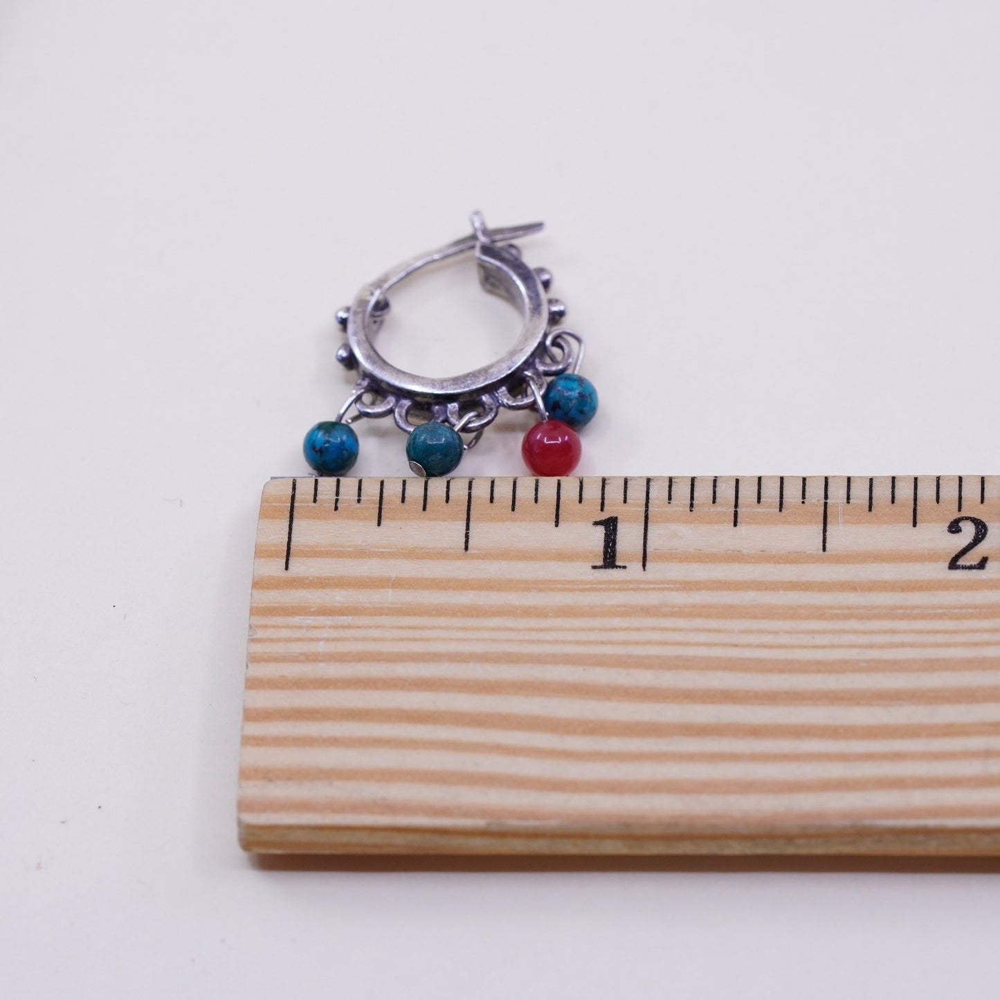 Sterling silver earrings, 925 hoops Huggie w/ cluster turquoise carnelian beads