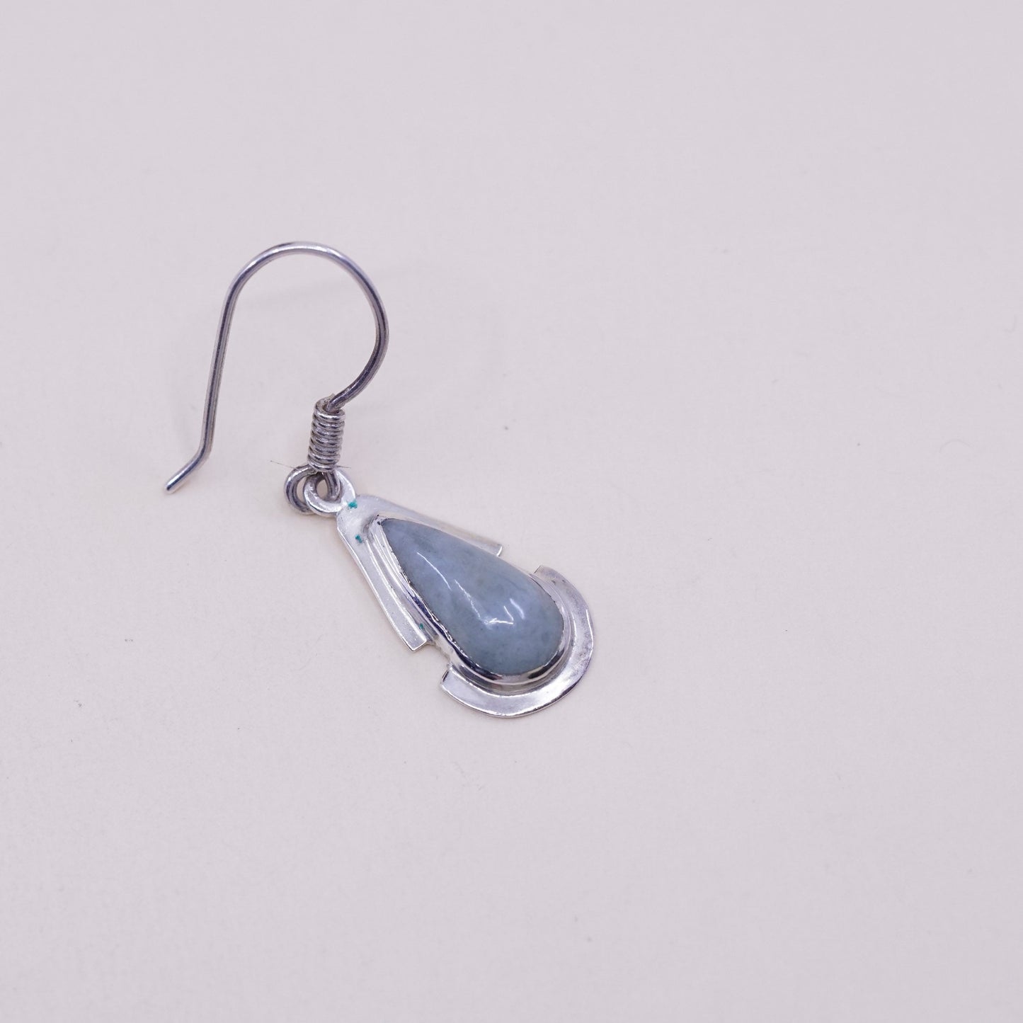 Vintage sterling 925 silver handmade earrings with teardrop jade