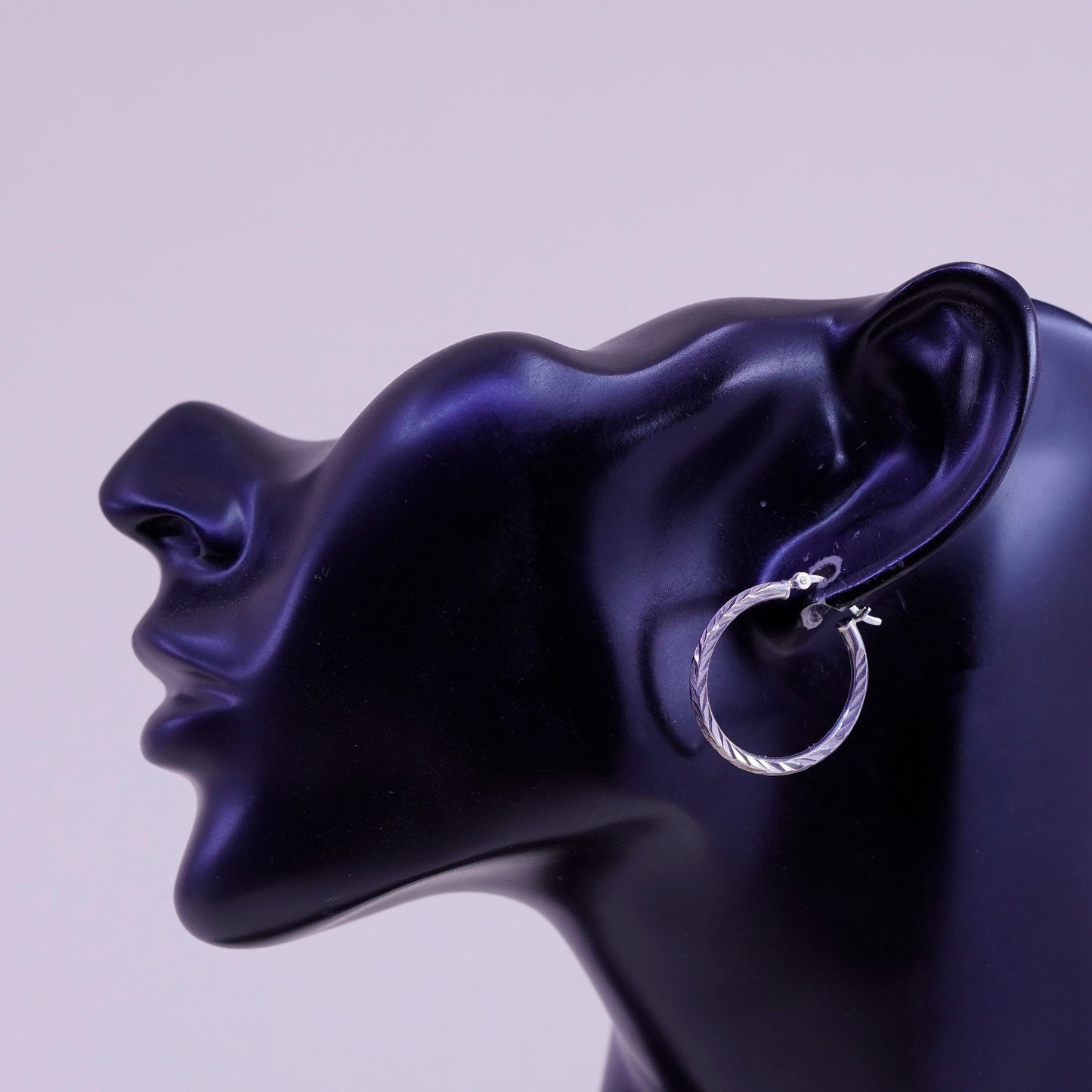 1”, vtg sterling silver loop earrings, textured fashion minimalist, 925 hoops