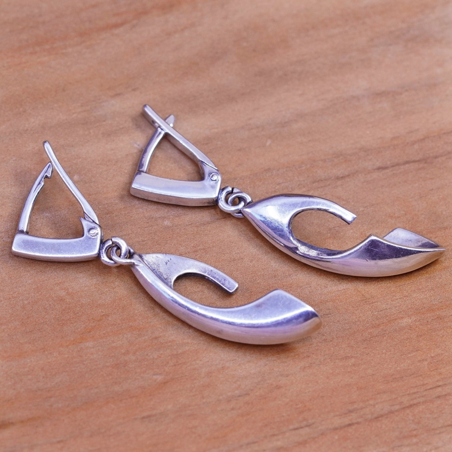 Vintage Sterling silver handmade earrings, modern 925 dangles