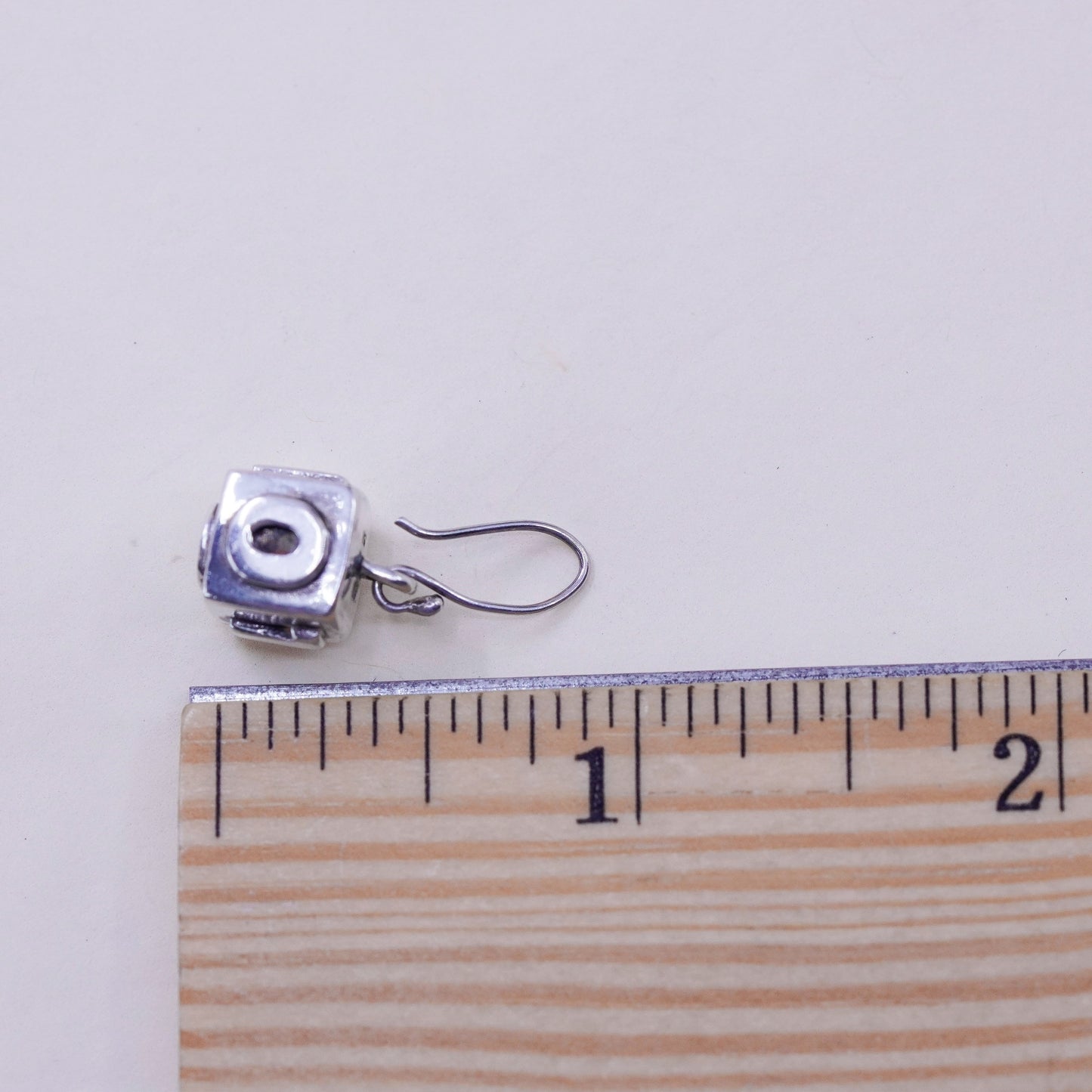 Vintage Sterling 925 silver handmade earrings, cube dangle with 0101 relief