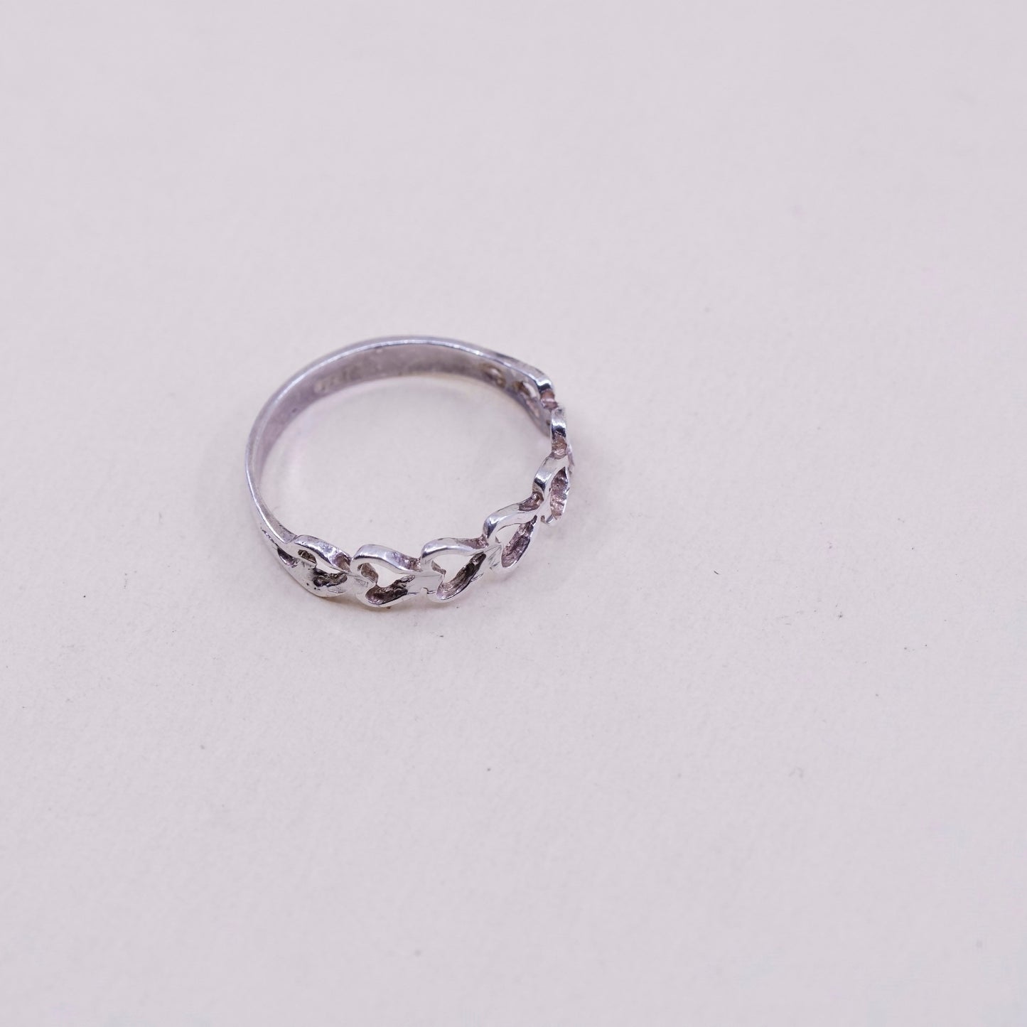 Size 9, vintage Sterling silver handmade ring with heart filigree, 925 band