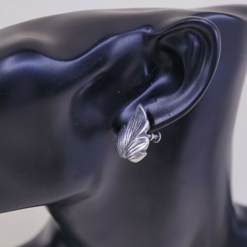 Vtg 925 Silver Handmade Screw Back Earrings Leaf Wings, Stamped Sterling