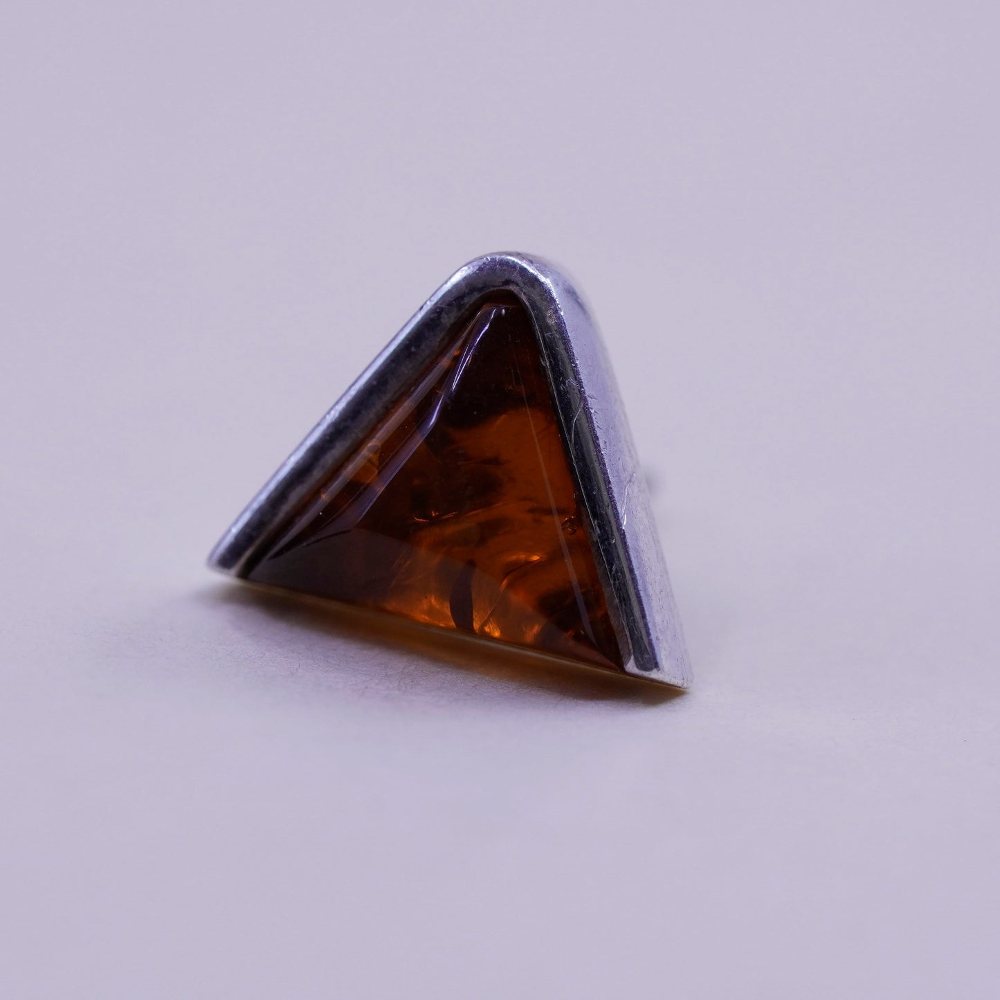 Sterling 925 silver handmade earrings triangular Amber studs, southwestern