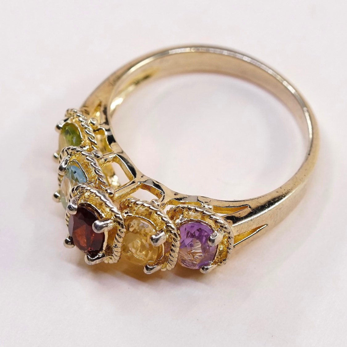 sz 8.25, Vermeil gold sterling 925 silver citrine ruby sapphire amethyst ring