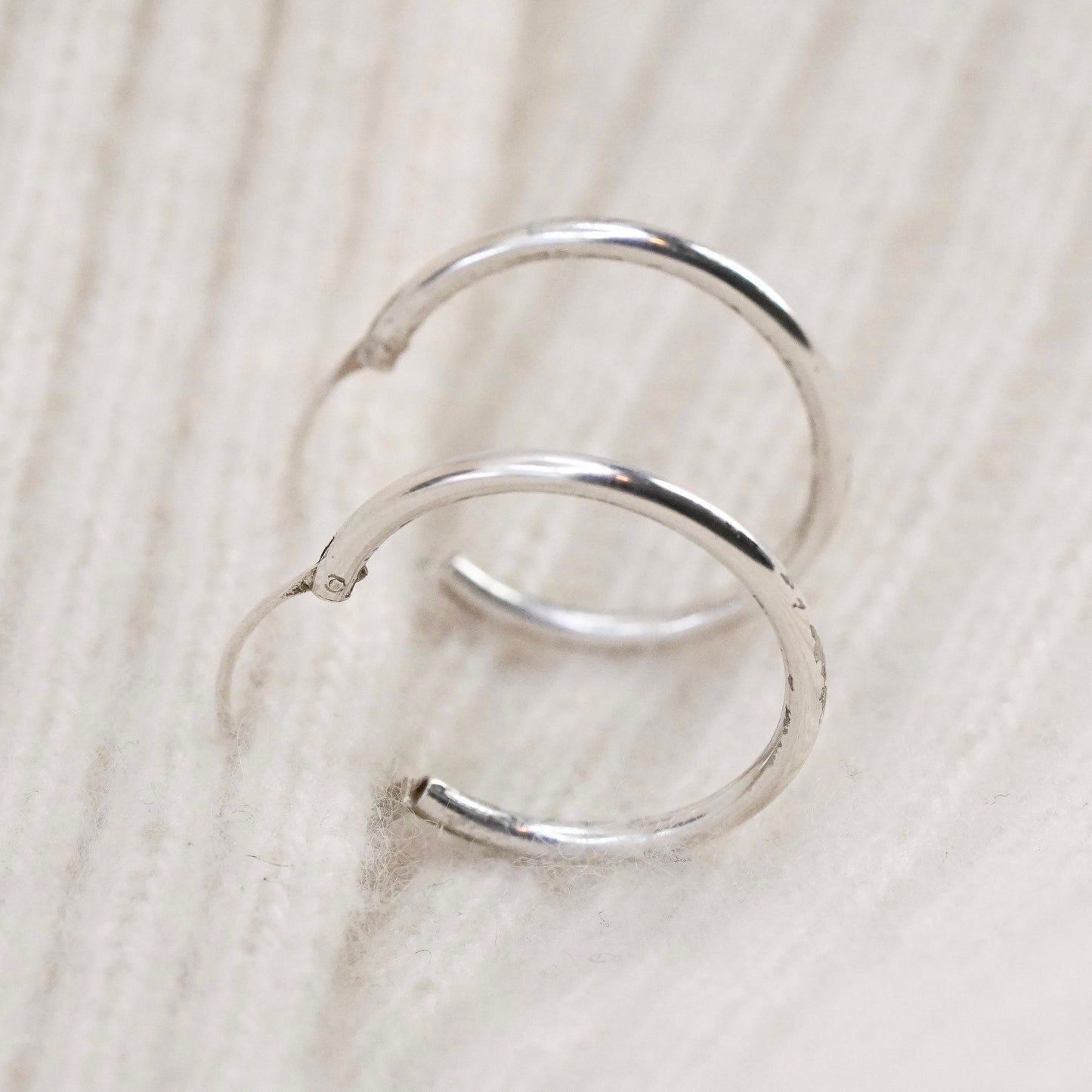 0.75”, Vintage sterling 925 silver loop earrings, minimalist primitive hoops