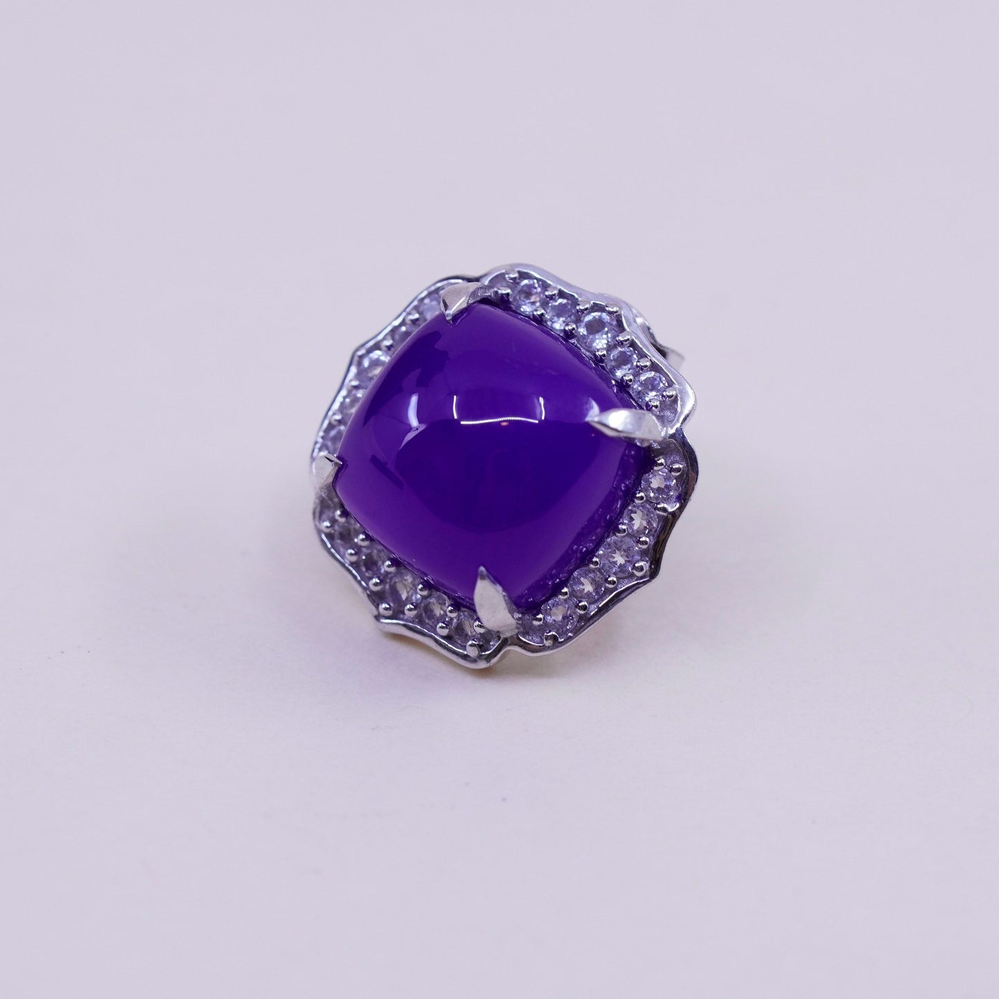 Vintage sterling silver handmade earrings, 925 studs with amethyst and diamond
