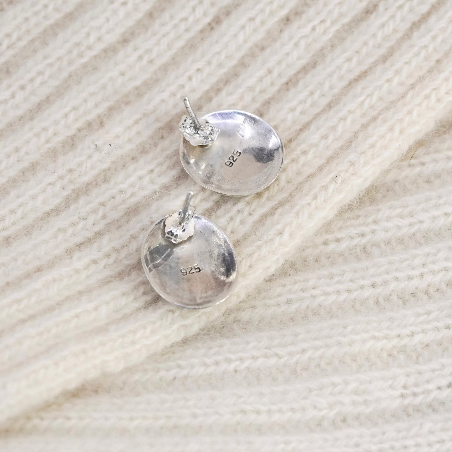 Vintage Sterling silver handmade earrings, Mexico 925 oval studs with onyx