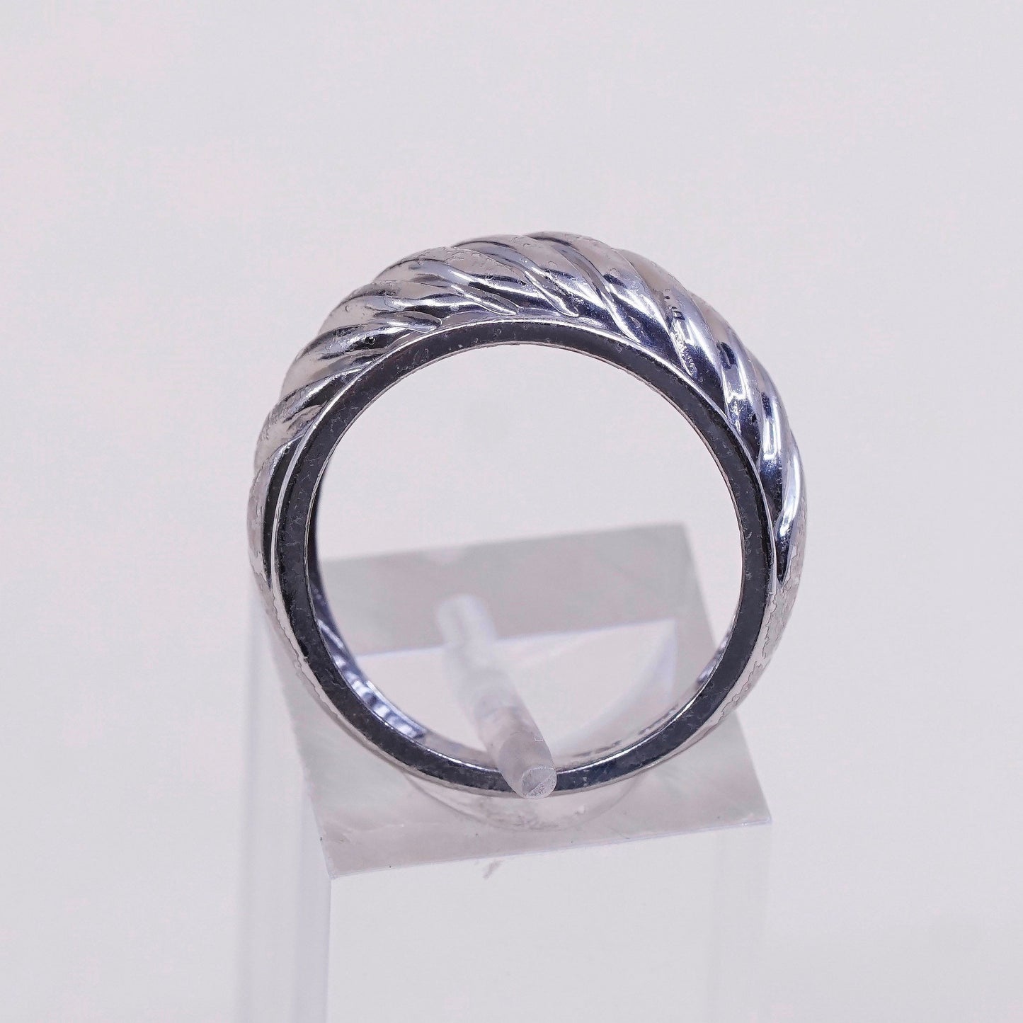 Size 7, VTG RL sterling 925 silver handmade ribbed ring statement band