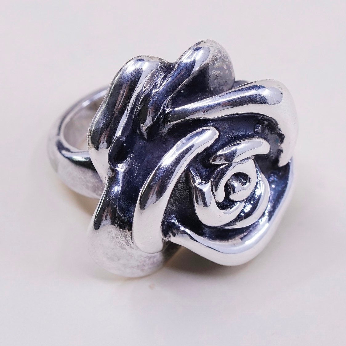 sz 6.75, vtg Sterling silver handmade ring, huge statement puffy 925 rose