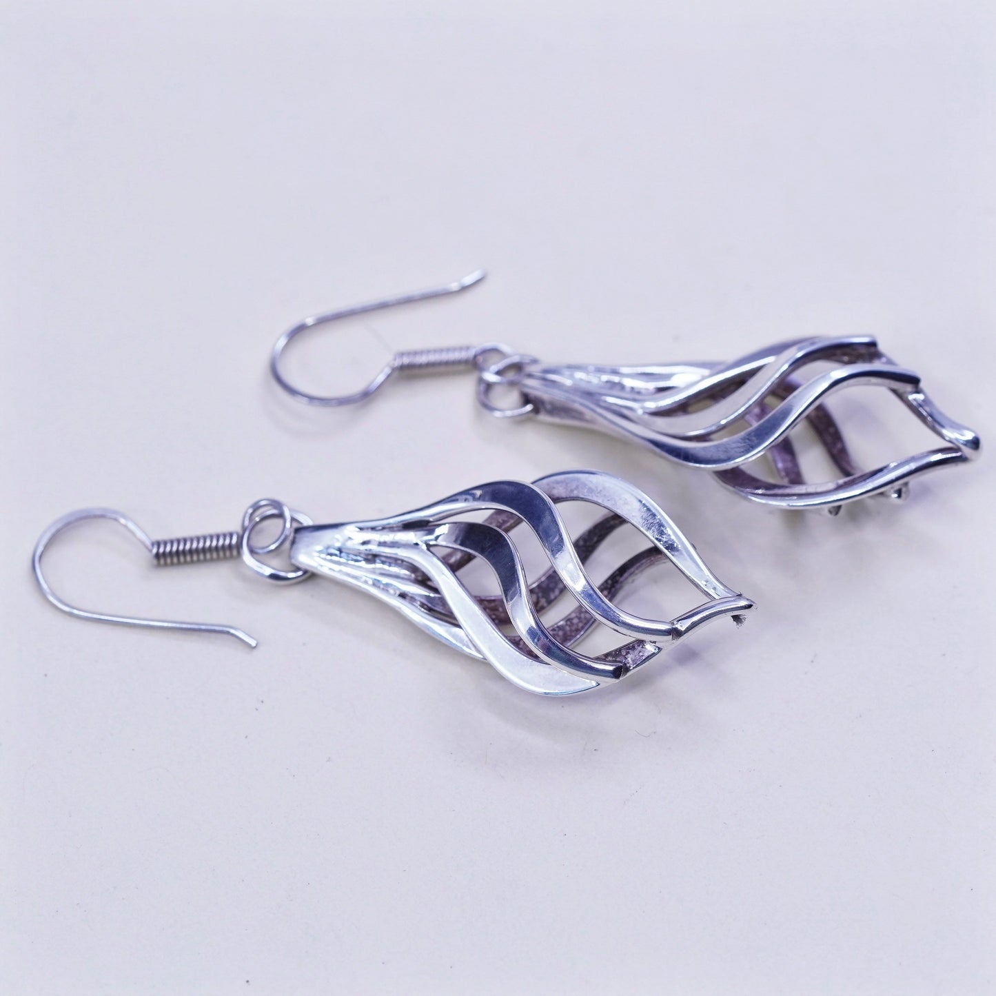 Vintage Sterling silver handmade earrings, 925 twisted teardrop dangles